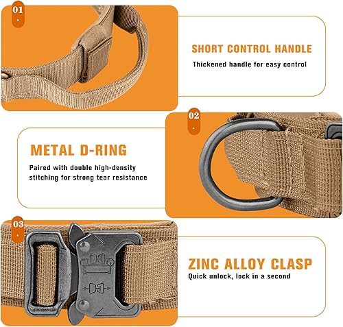 Vista 74 de HYDEME Collar táctico ajustable para perro, collar de nailon de entrenamiento militar con mango de control y hebilla de metal pesado para perros