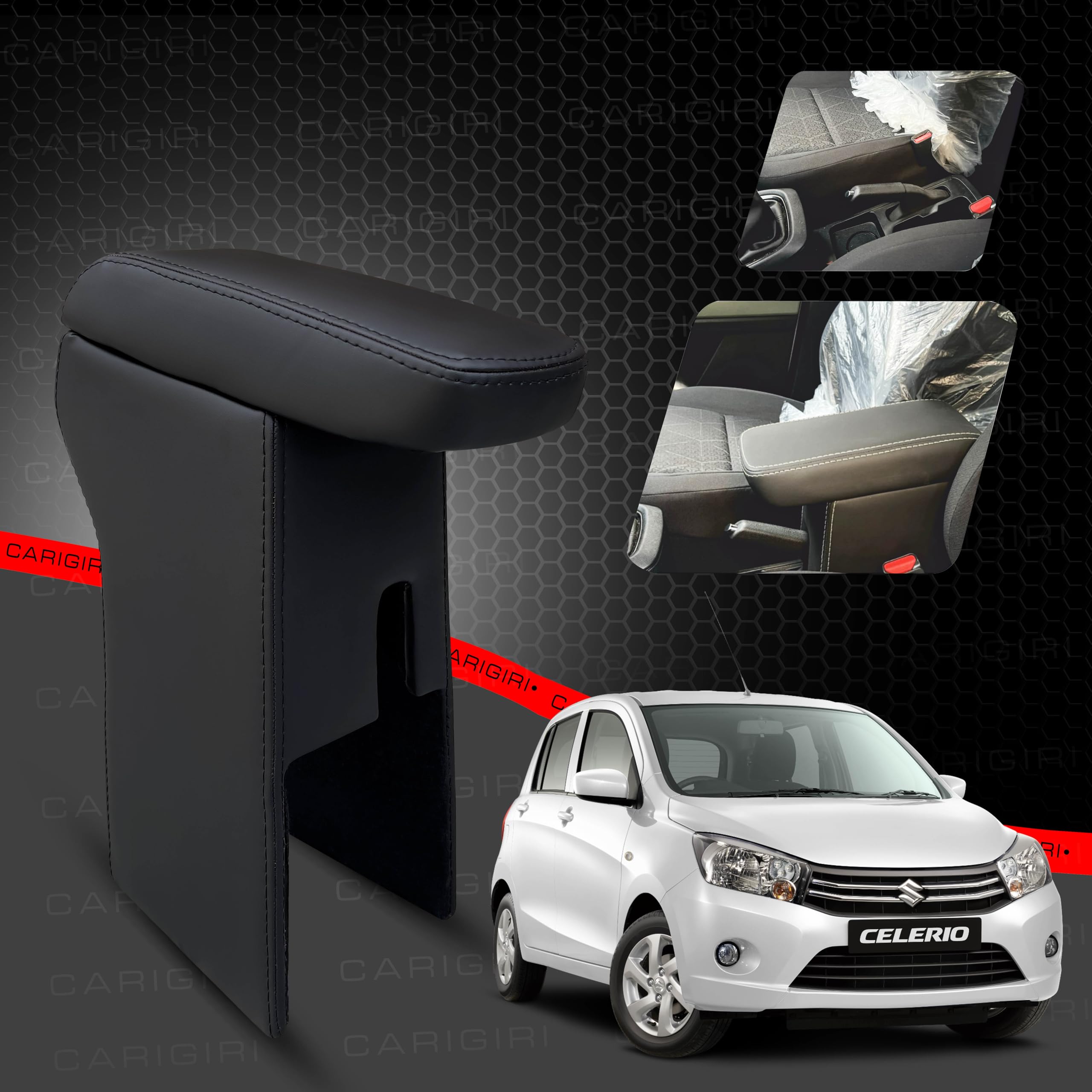 Carigiri Premium Finish Car Armrest with Storage Box And High Density Moulded Foam For Maruti Suzuki Celerio (Models-2014-2020) (All Colours,Nappa Leatherette) (Black With Black Double Stitching)-picture-25