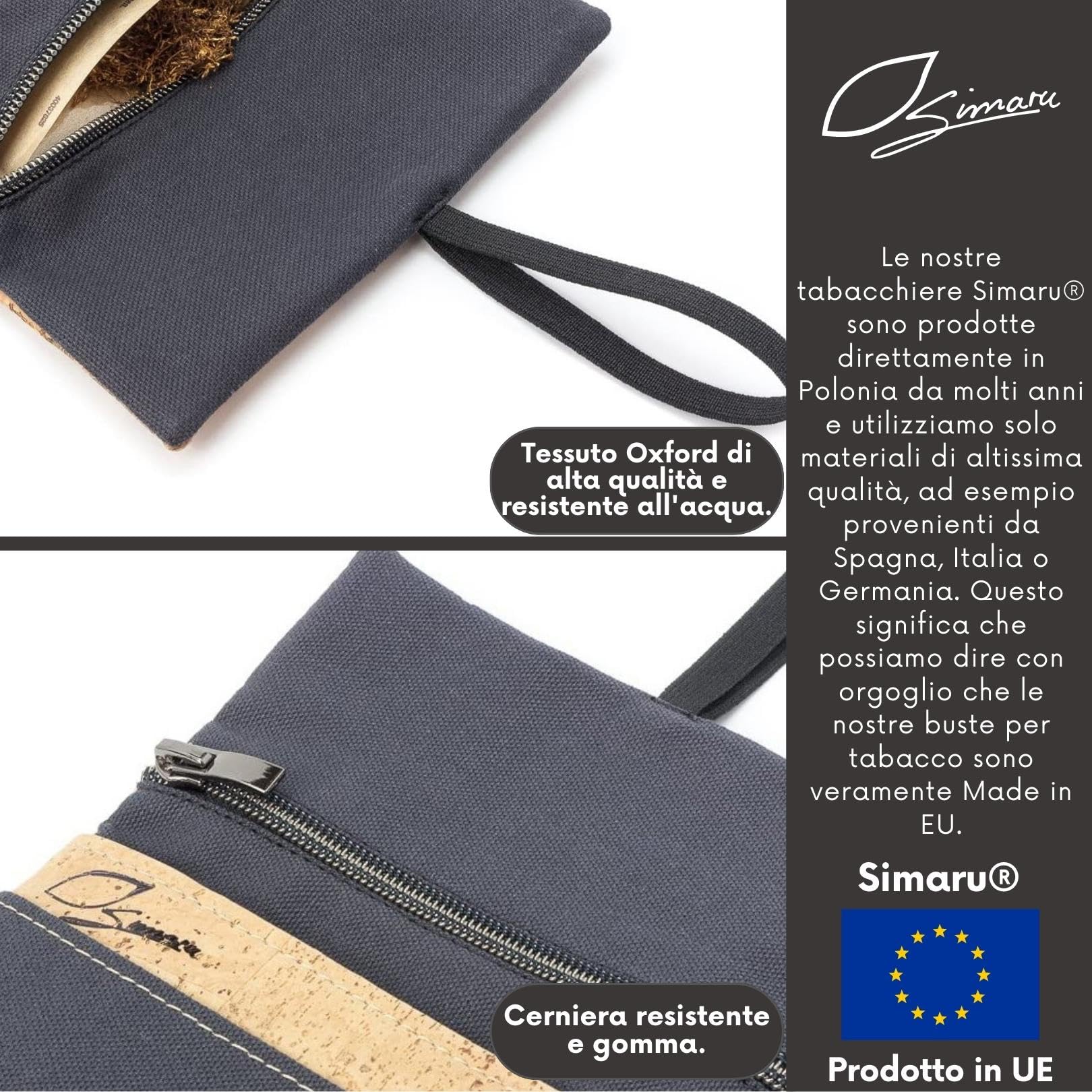 SIMARU Portatabacco Borsello in robusto sughero/cuoio di sughero e tessuto di cotone organico, disegnato in modo geniale e innovativo con vano per accendino, filtri e cartine (Antracite & Raizes)