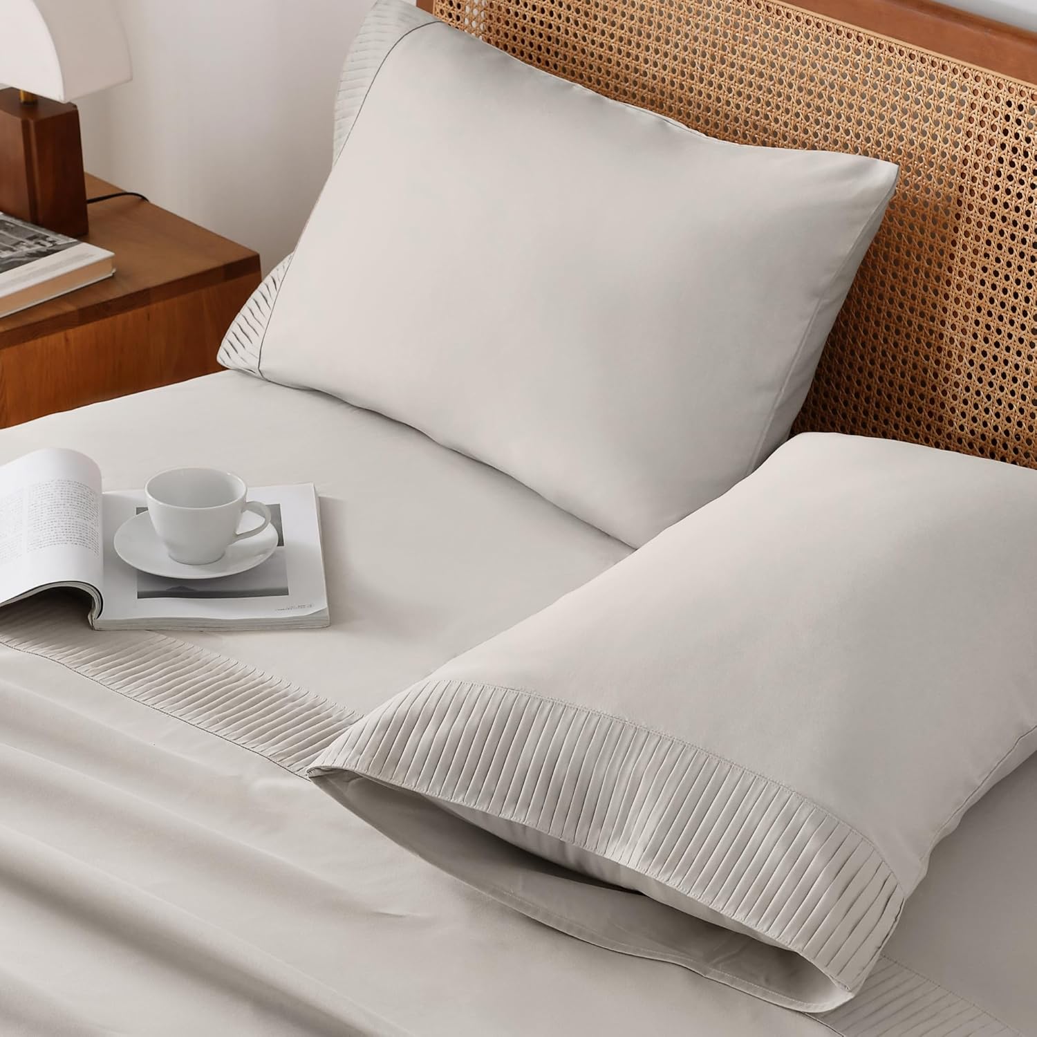 Andency Queen Tannish Grey Sheets Set, 4 Pieces, Super Soft Microfiber Queen Size Bed Linen, Deep Pocket Up to 16