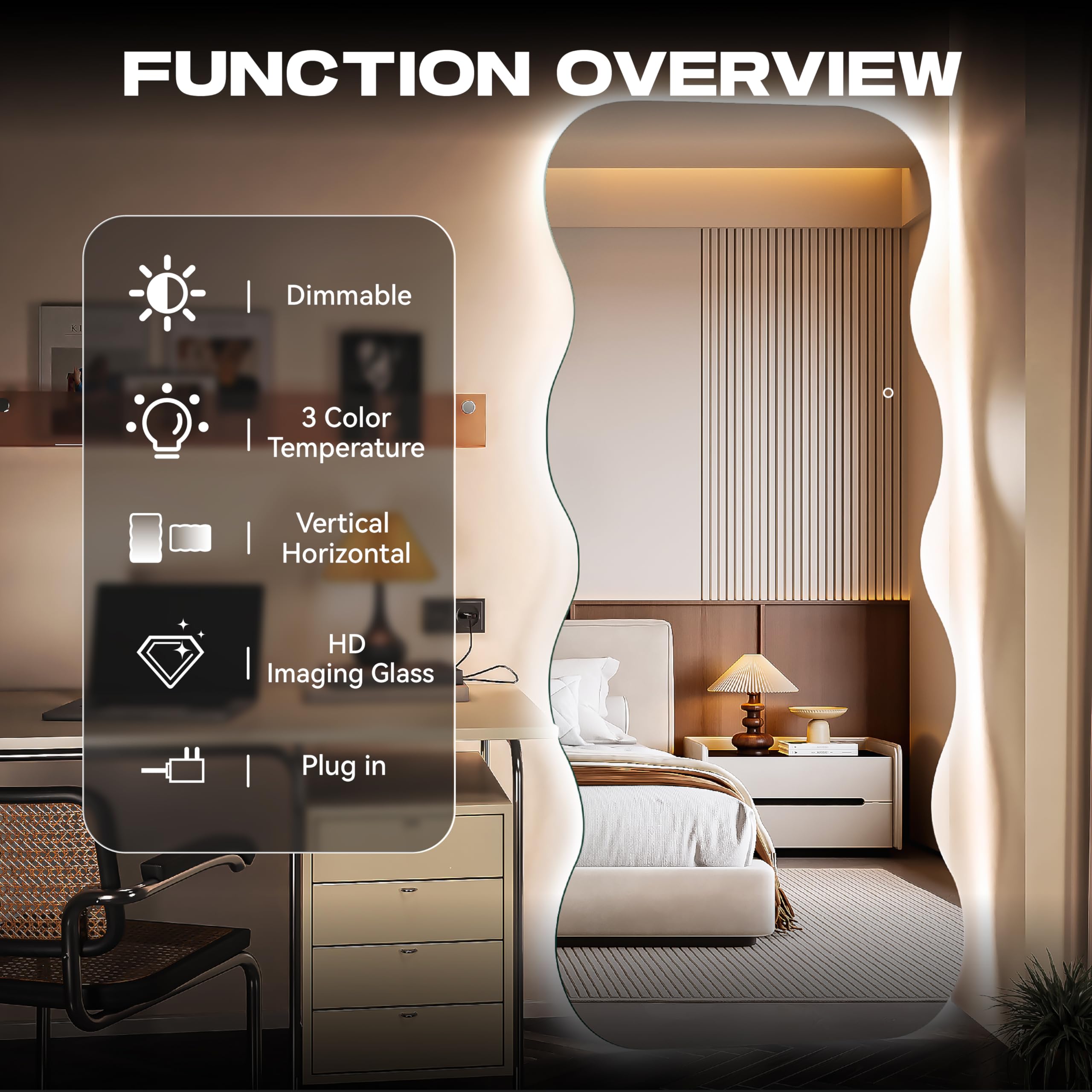 Amazon.com: Hasipu Wavy Full Length Mirror with Lights - 71