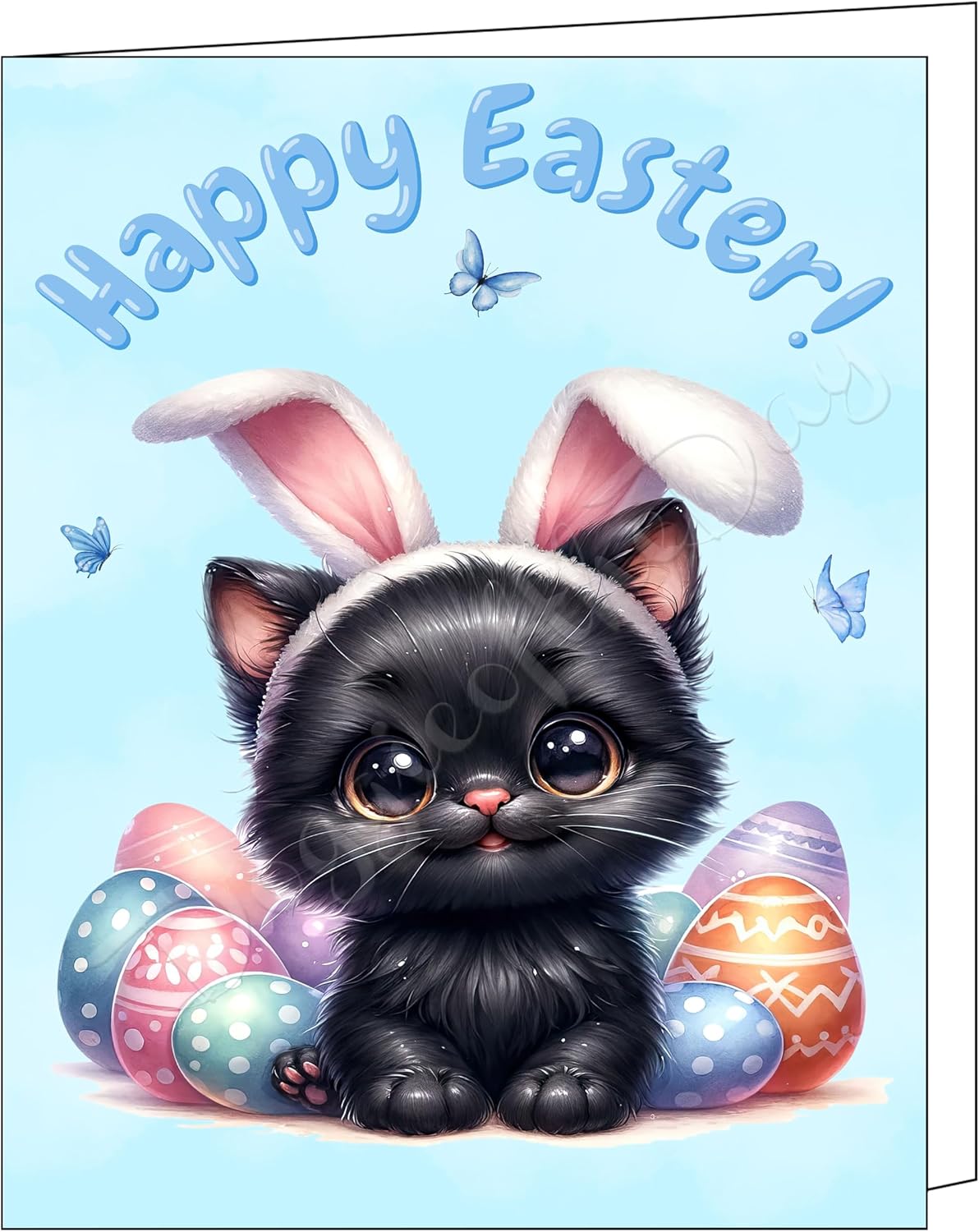 Doggie of the Day Black Cat - Happy Easter Greeting Cards, Easter Egg Hunt, Adorable Cat Invitation Cards with Envelopes - Gift for Cat Lovers, 10 Note Cards