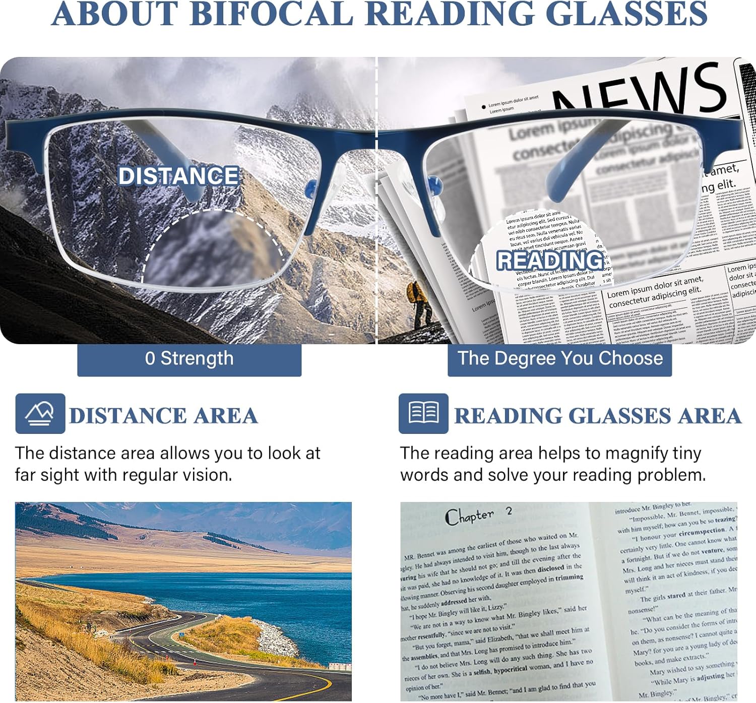 FONHCOO Bifocal Reading Glasses for Women Men, Metal Half Frame Blue Light Blocking Readers Anti UV/Glare/Eyestrain - Image 5