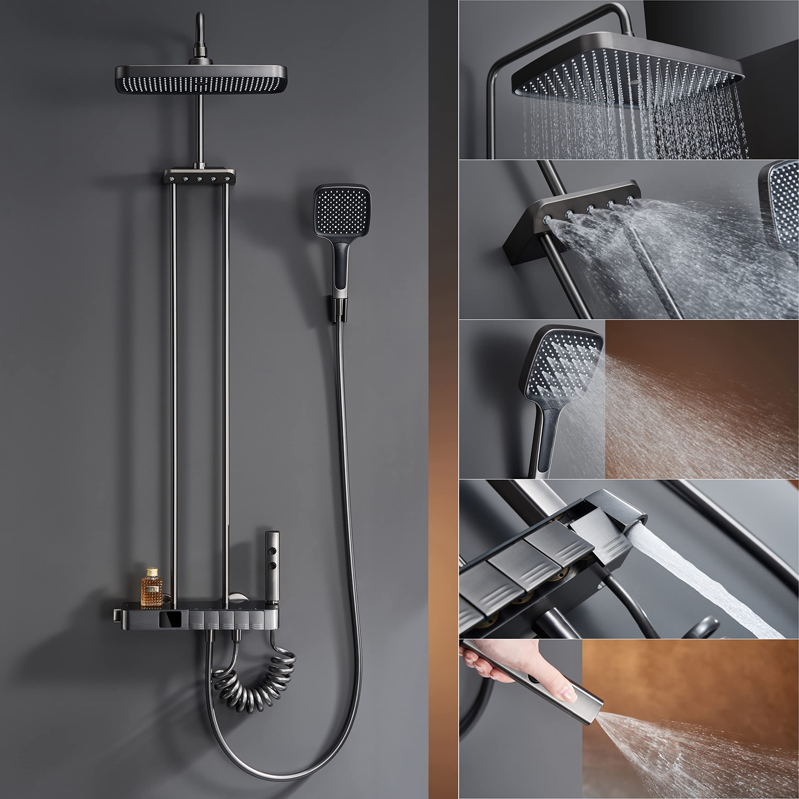 Doccia Termostatico Doccia Set di rubinetti del Rubinetto a Parete Misbo Doccia Misbo Set di Doccia Multifunzione a 5 Vie con soffione con Doccia a Pioggia, 3 modalità Doccia Portatile, Doccia Bidet,