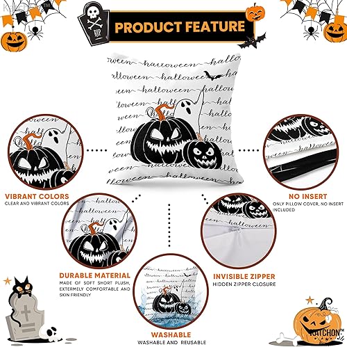 Miniatura 3 de KatchOn, Fundas de almohada de Feliz Halloween de 18 x 18 pulgadas, paquete de 4 fundas de cojín de calabaza, decoraciones de Halloween para