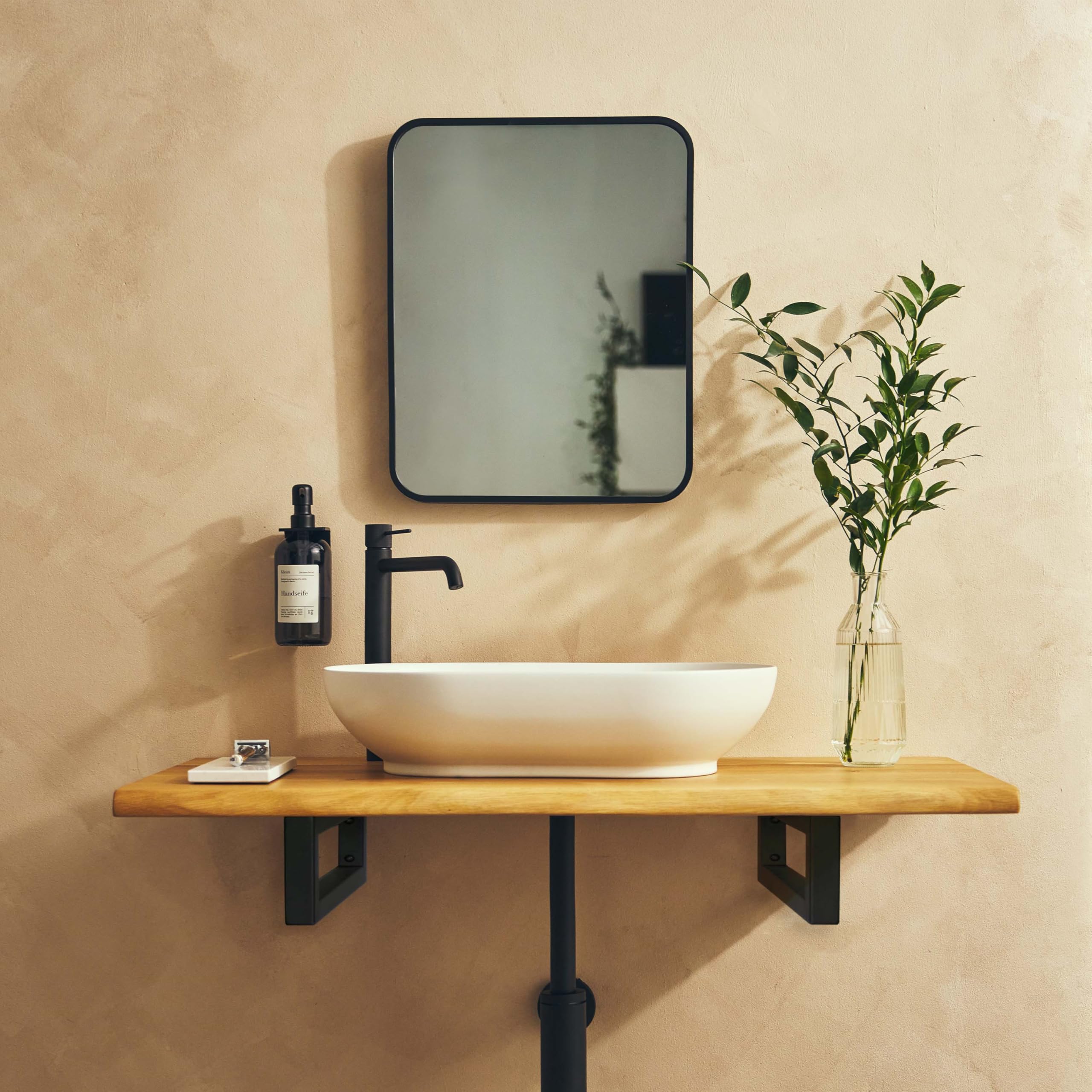 Natural Goods Berlin 1x Lavabo Oak, Madera Maciza de Roble, Lavabo sobre encimera para baño, tablón de Madera auténtica, Borde Natural, Montaje en Pared, Bricolaje (100 x 50cm)