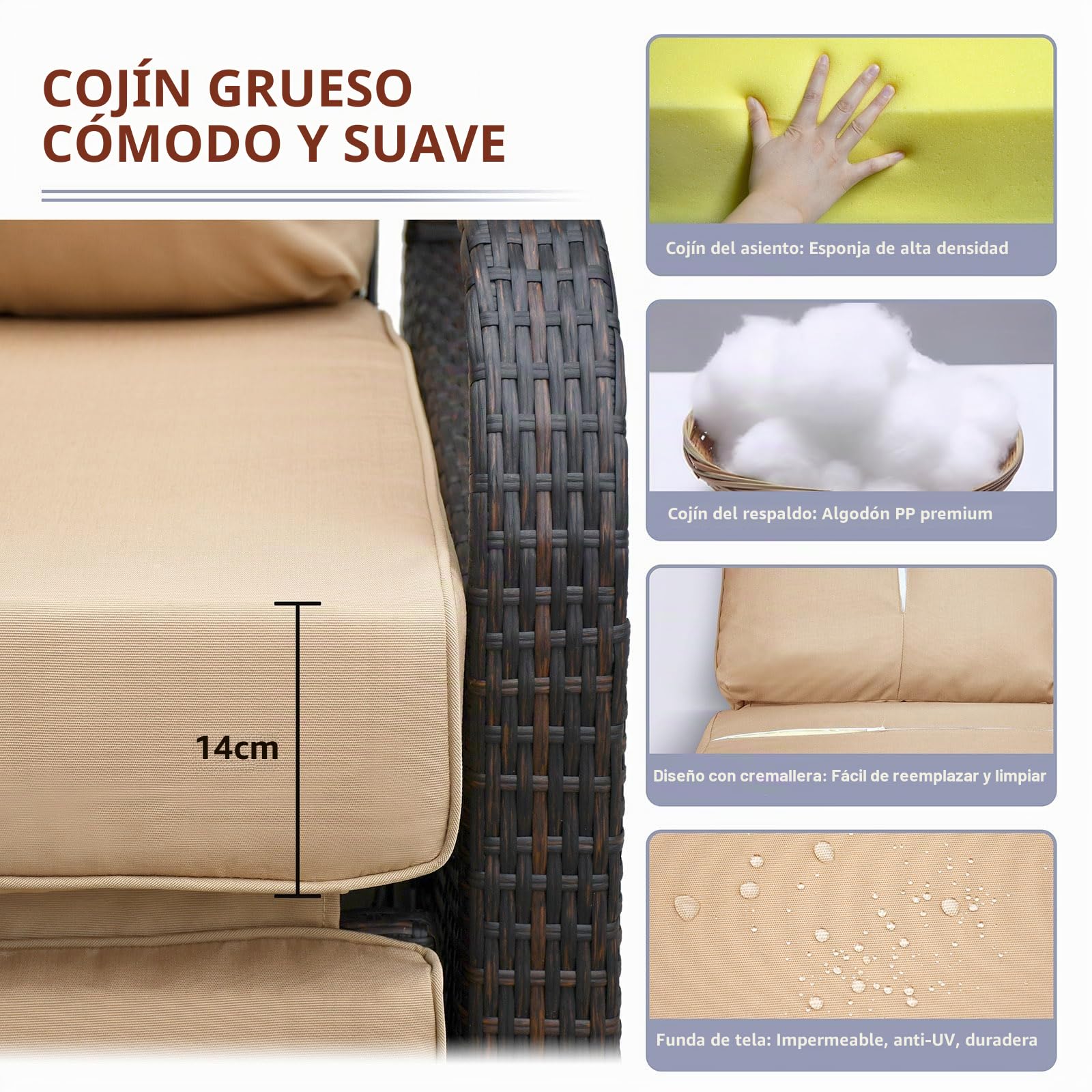 ATR ART TO REAL Juego de 2 sillas reclinables de jardín, silla reclinable para exteriores ajustable de 3 posiciones de altura, marco de aluminio, tumbonas de ratán tejidas a mano para muebles de