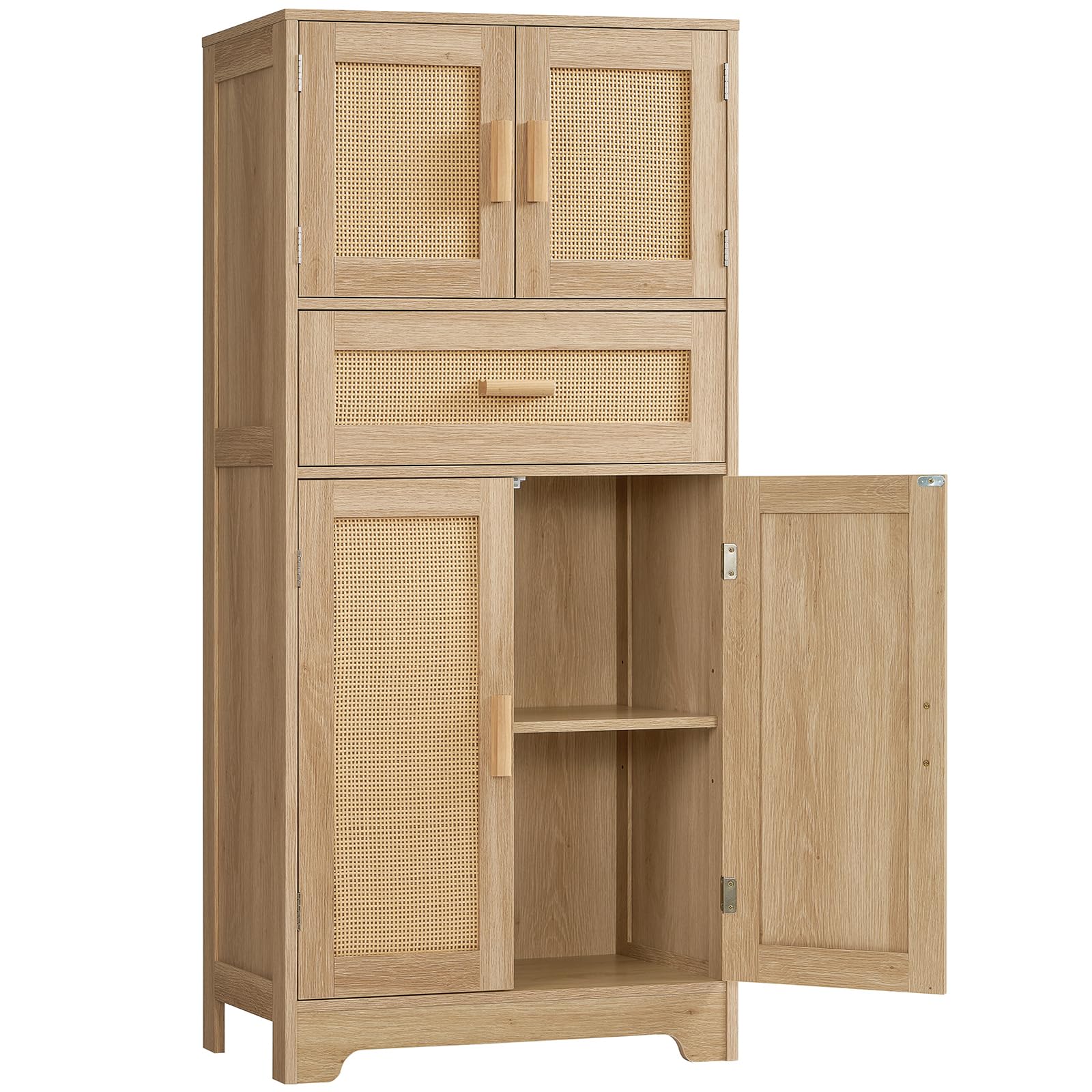 TEENFON 47.2" H Tall Storage Cabinet with Adjustable Shelf, Rattan Cabinet, Cupboard for Living Room, Dining Room, Entryway, Home Office, Natural