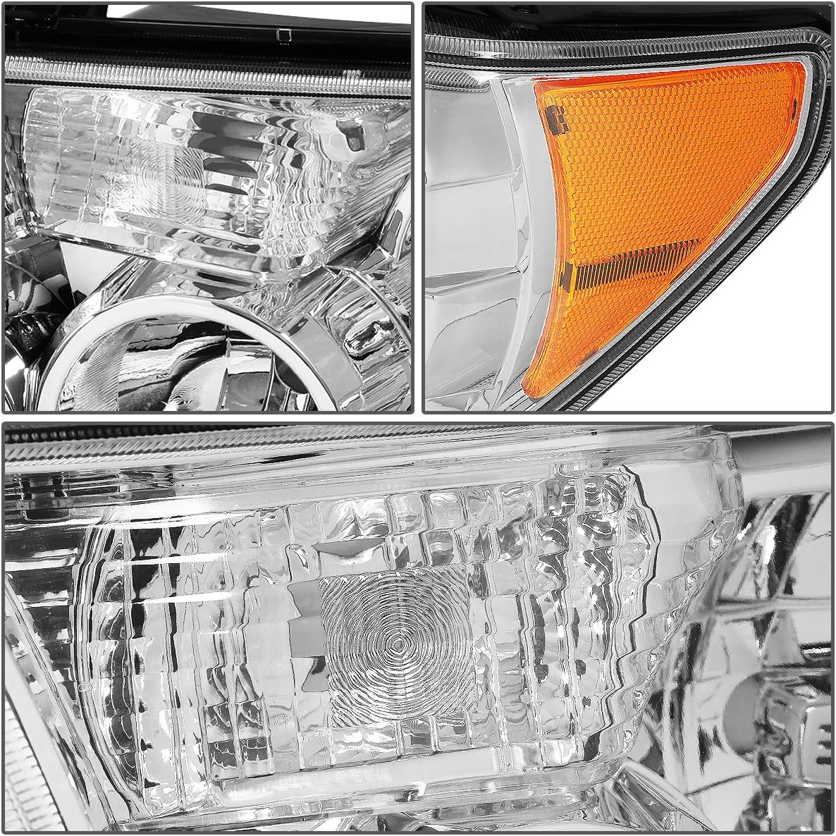 DNA MOTORING HL-OH-TT07-CH-AM Pair Chrome Housing Amber Corner Headlights Compatible with 07-13 Tundra / 08-17 Sequoia