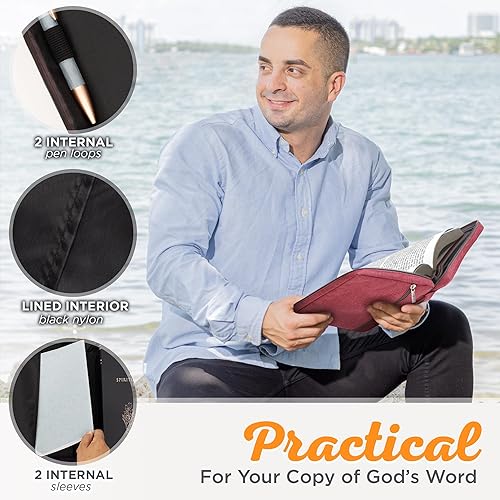 Miniatura 294 de Funda de lona para hombres y mujeres con cremallera para Biblia o libro con asa. Azul marino/Be Still