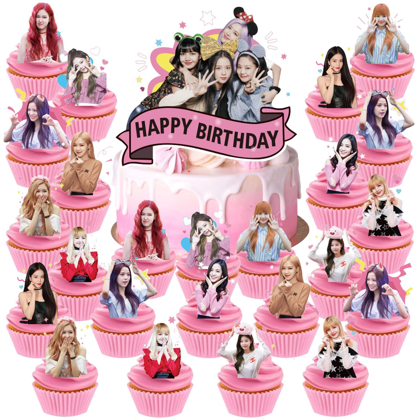 Blackpiiiink Cake Topper Set of 25, Blakpiiink Cake Toppers, Party Supplies