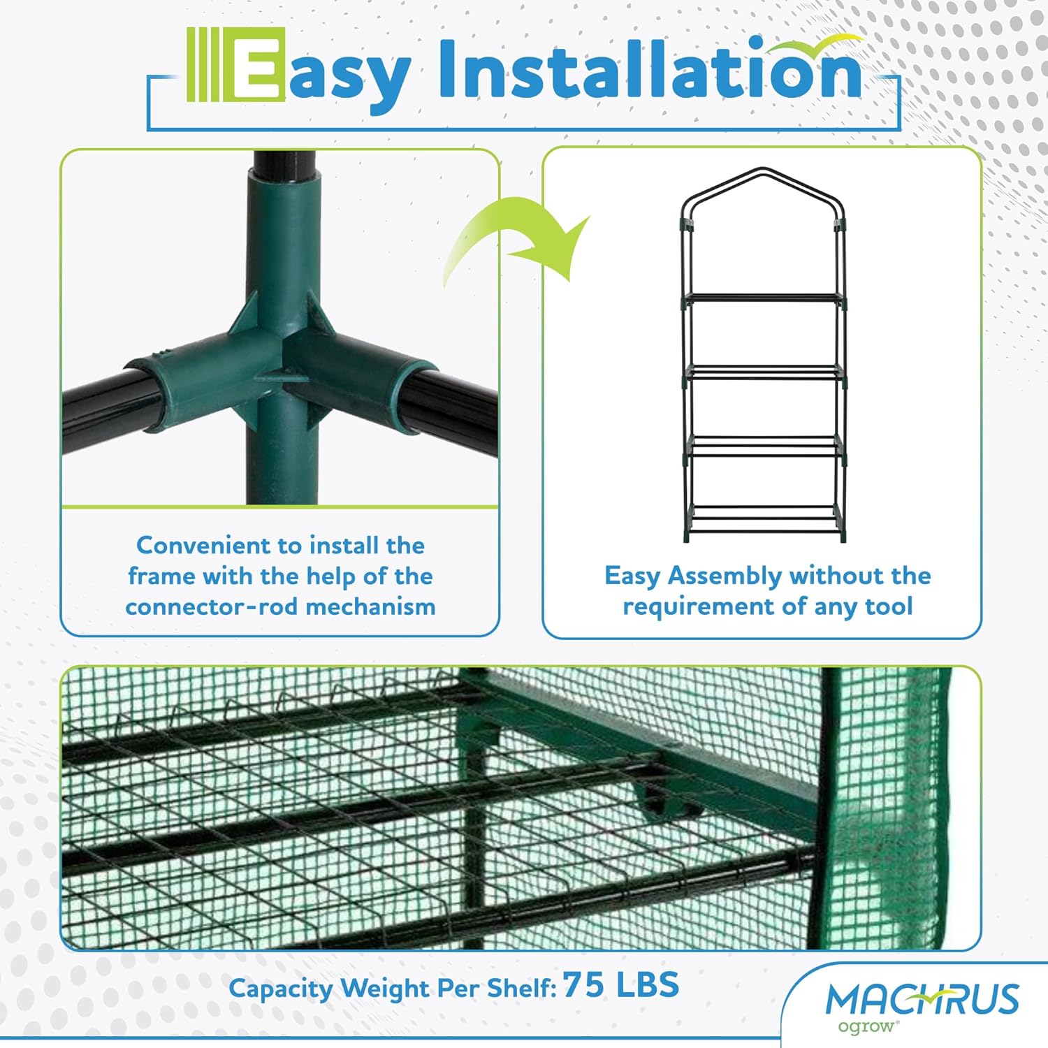 Machrus Ogrow Mini Portable Greenhouse with Cover and 5 Tier Shelves