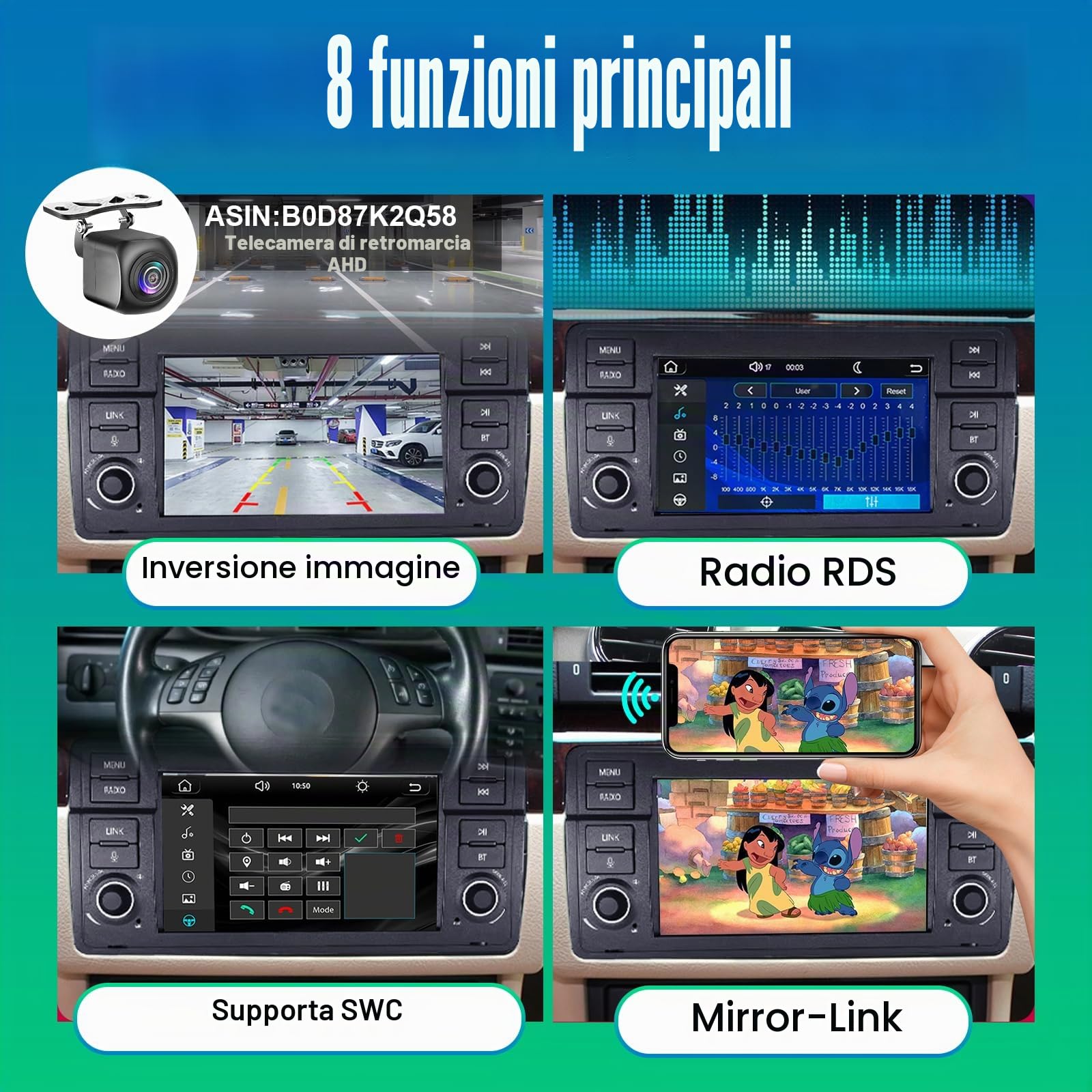 Autoradio per BMW E46 Serie 3 1999-2004 Compatibile con Wireless Carplay e Android Auto, radio touchscreen da 7 pollici/Bluetooth/FM/AM/USB/DSP/RSP/RDS/SWC/Mirror Link