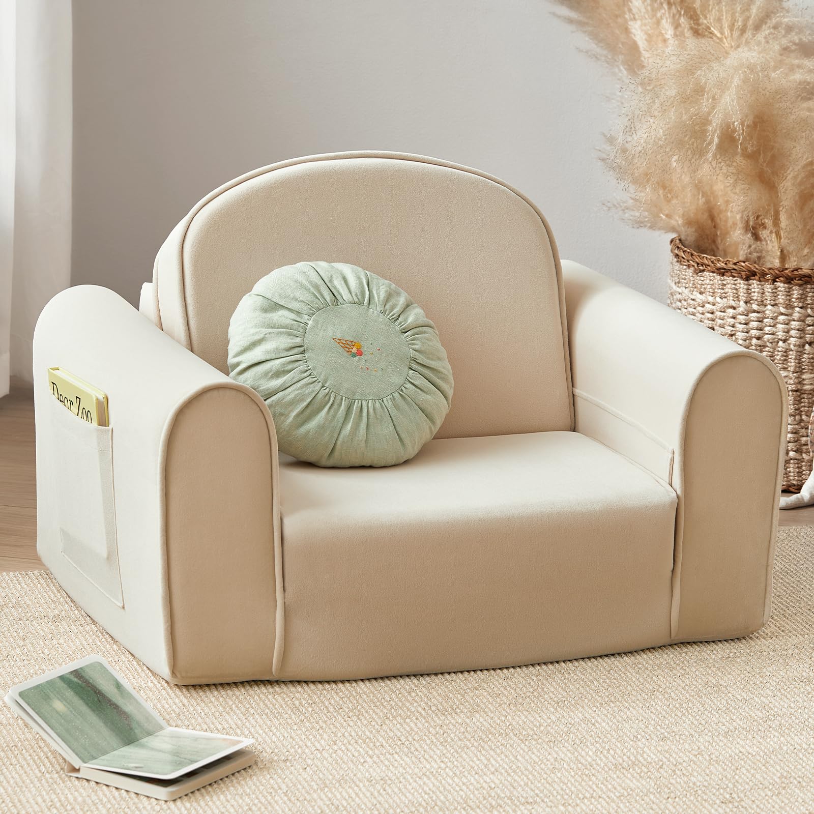 Tiny Land 2-in-1 Foldable Kids Couch with Pockets Soft Thick Toddler Sofa Lounger Couch Convertible Kids Chair for
