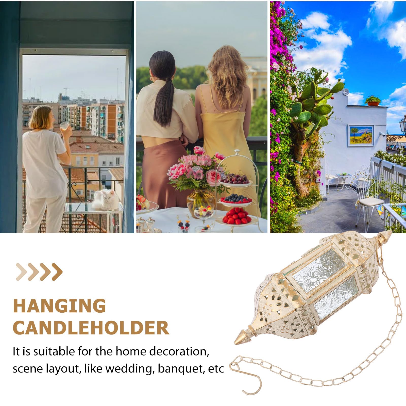HOMSFOU Colgante Portavelas de Hierro y Vidrio Blanco Base para Vela Estilo Europeo Elegante y Clásico para Decoración del Hogar