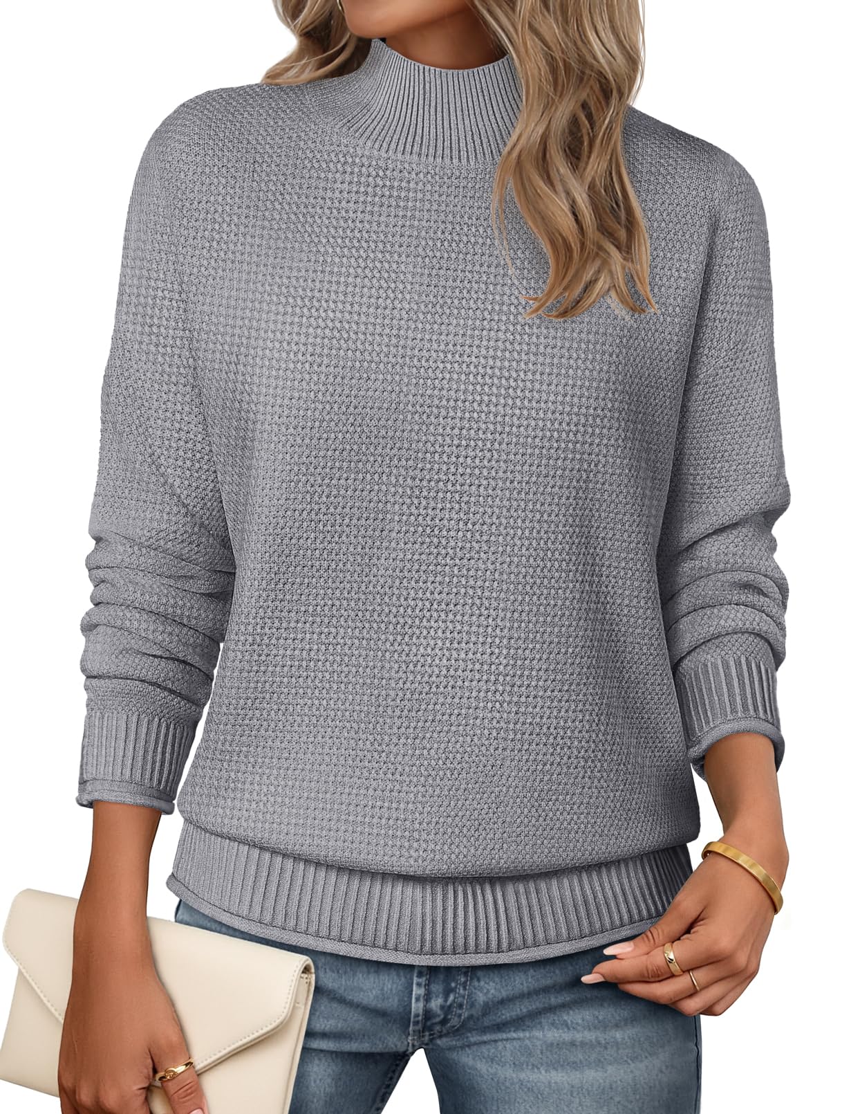 MEROKEETY Womens Turtleneck Long Sleeve Fall Cozy Knit Sweater 2026 Trendy | Loose Pullover, Ribbed Hem, Solid Color, Drop Shoulder, Casual Jumper Top, Cozy Outfits, Fall Fashion, Warm Winter Clothing