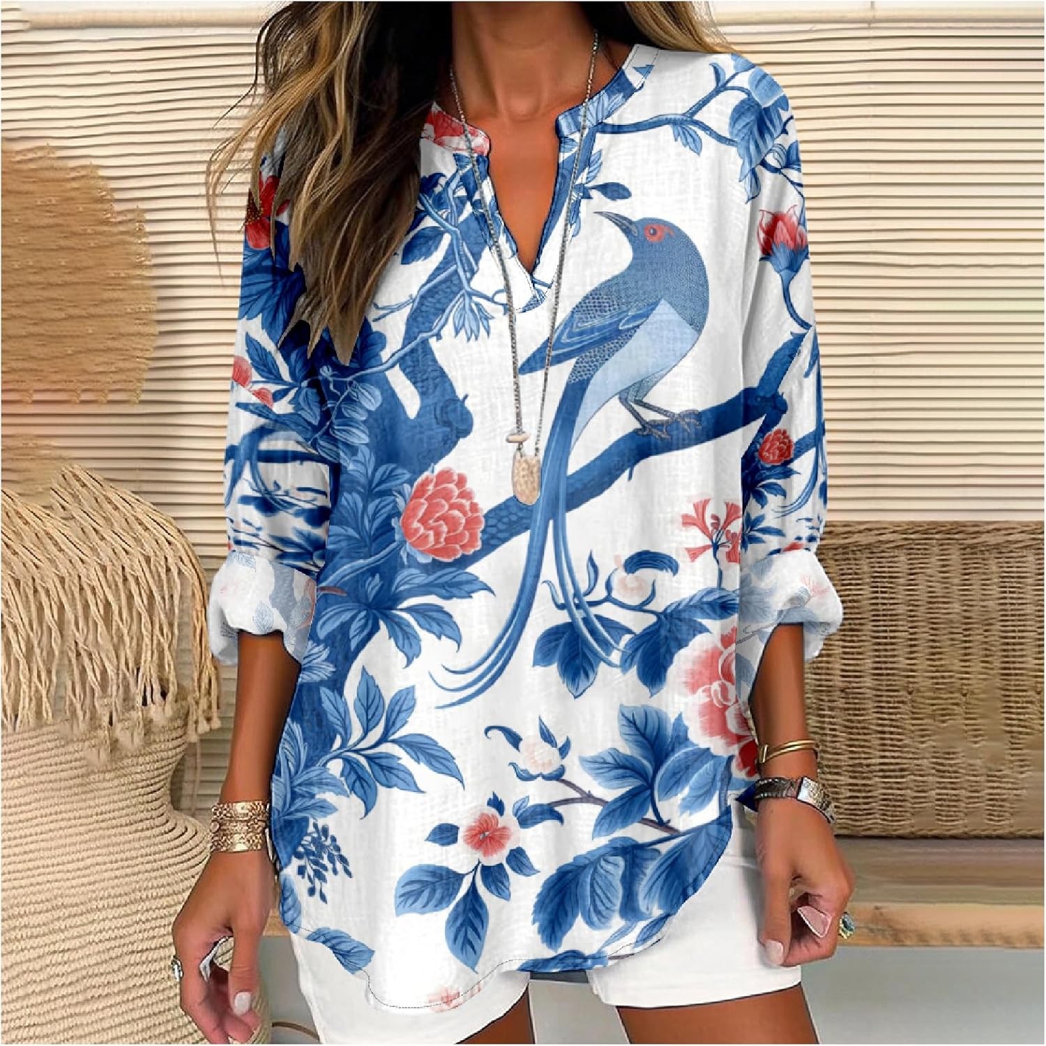 Summer Lightweight Blouses 3/4 Long Sleeve Office Shirts for Women V Neck Casual Fit Trendy Bussiness Work Tops - Image 2