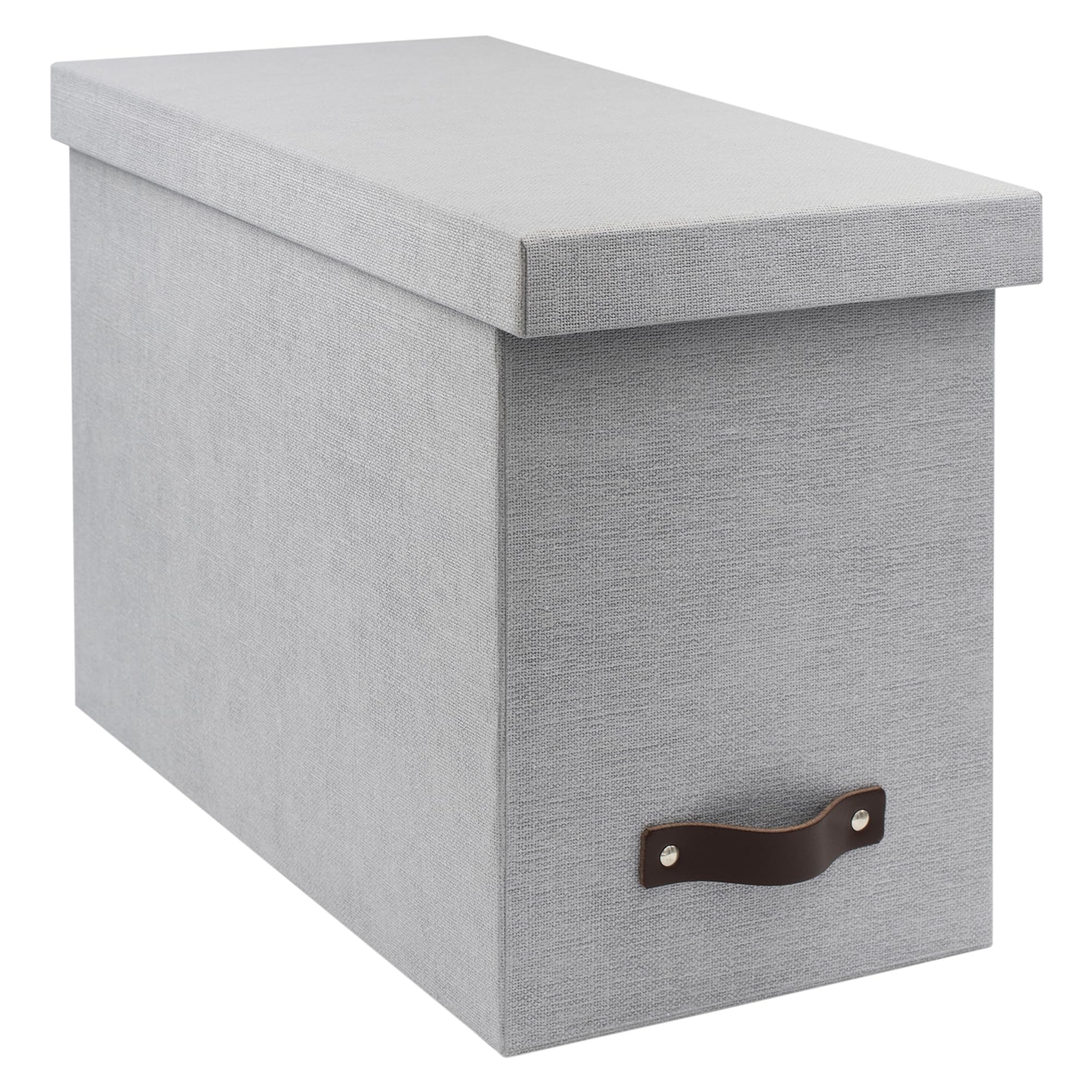 Bigso John Desktop File Box - Storage Solution and Document Organizer for Important Paperwork - Durable Hanging File Box with a Lid and Leather Handle - 7.36 in x 13.26 in x 10.51 in - Ash