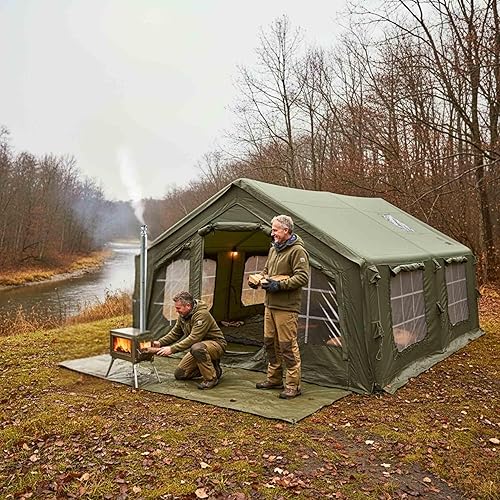 Coody | Rbm Outdoors Koala/Hub/Octopus Inflatable Tents for Camping with Stove Jack, 2/8/10 Person Luxury Canvas Blow Up Tent, 2 Room, Easy Setup Casa de Campaña, Large Inflatable House with Pump