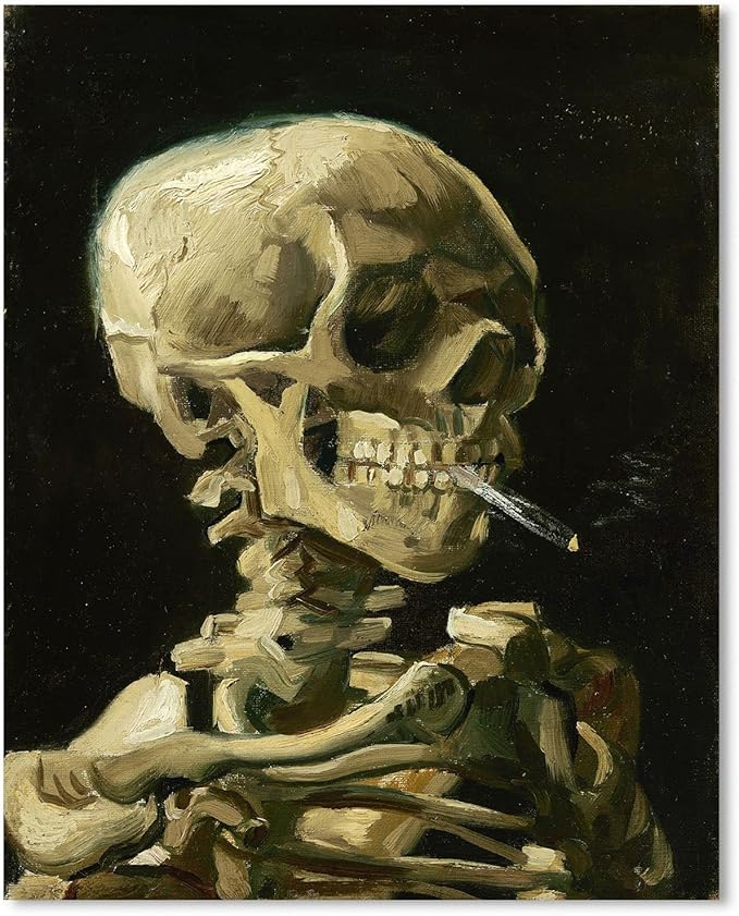 Van Gogh Canvas Wall Art: Skull of a Skeleton with Burning Cigarette Oil Painting Picture Reproduction Bedroom Decor, Famous Prints Gothic Poster Home Decoration 12