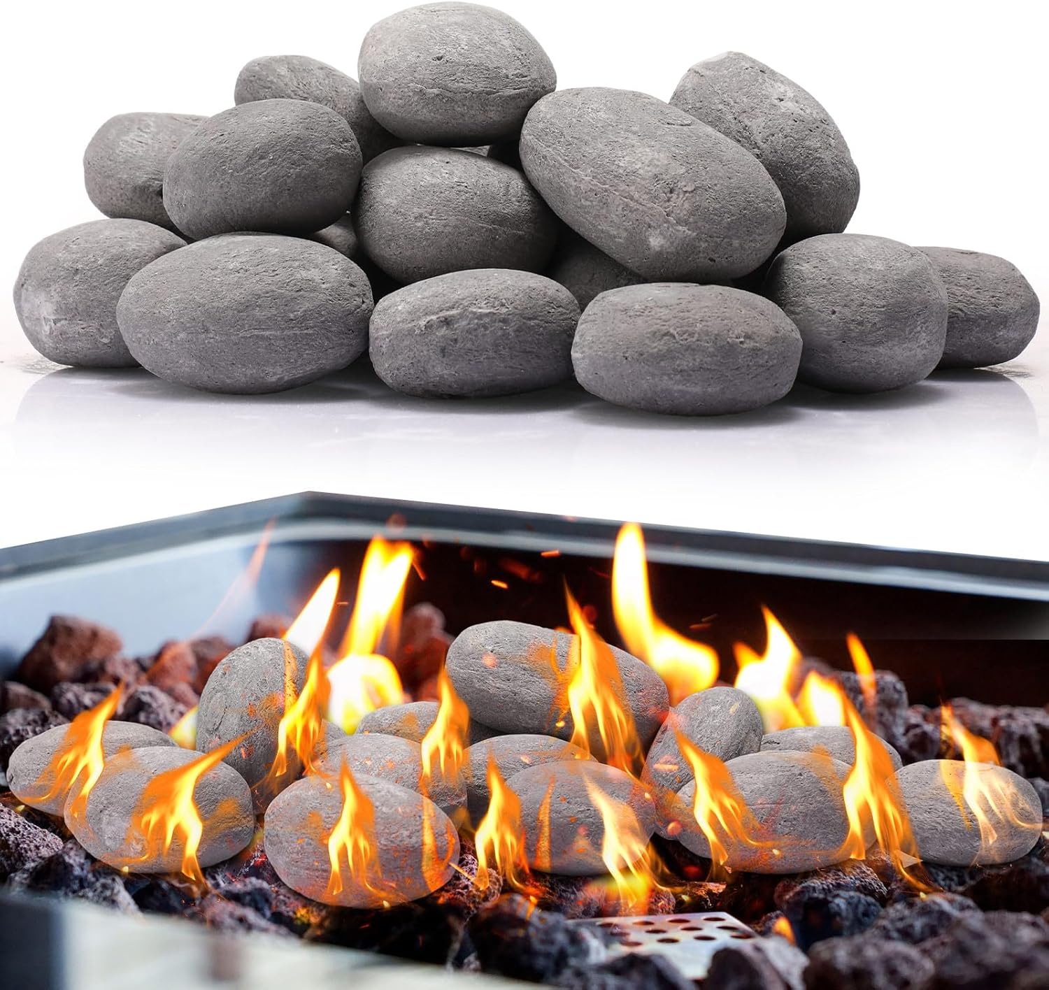 Suzile 48 Pcs Lava Rocks for Fire Pit, 2"-3" Decorative Firepit Rocks Ceramic Fiber Pebble Stones Natural Lava Stones for Outdoor Indoor Gas Fireplace Landscaping(Black)