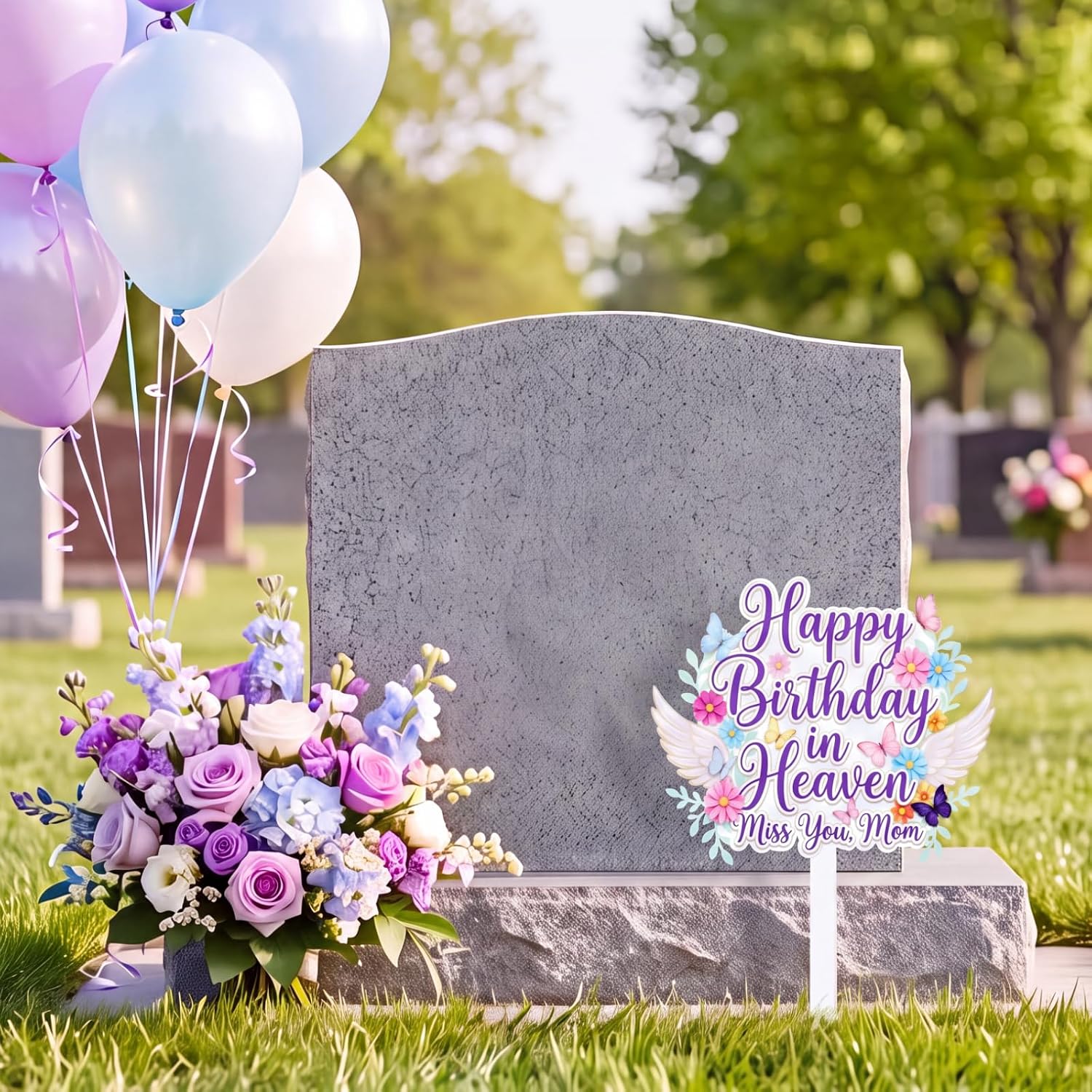Frienda Happy Birthday in Heaven Decoration Grave Stake Metal Miss You Mom