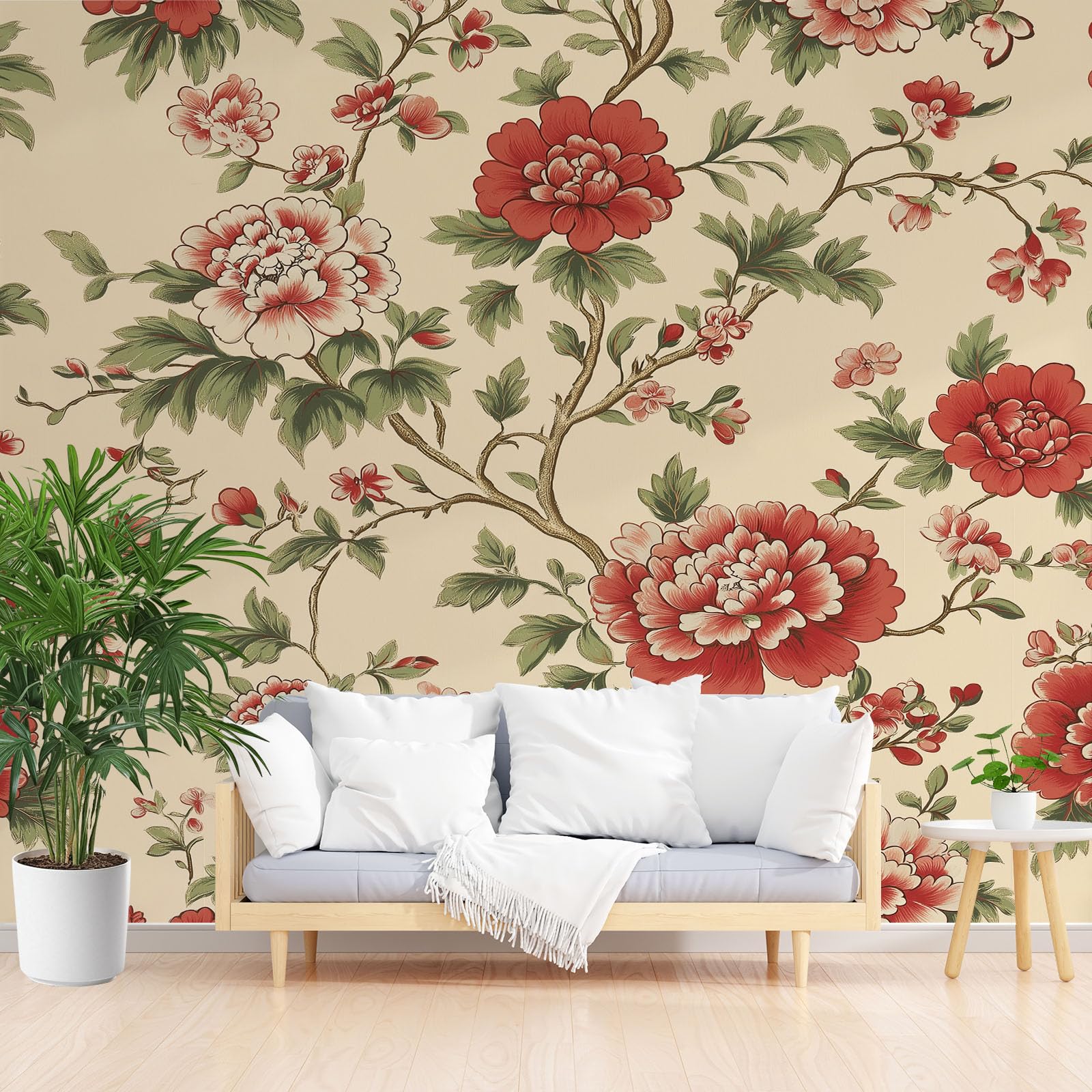 Papier Peint Panoramique Pivoine Dessinée Main 3D 250x175 cm pour Salon et Bureau