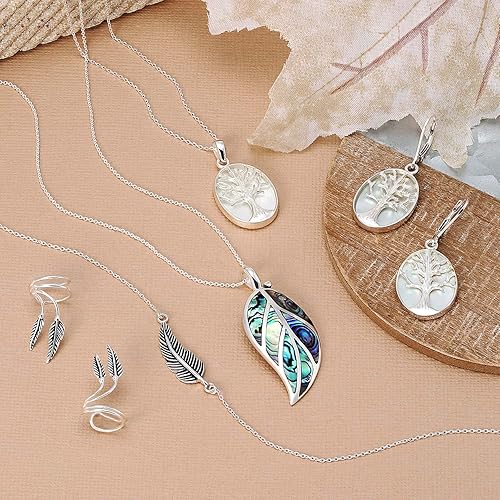 Miniatura 7 de Aretes colgantes grandes con piedras preciosas ovaladas de lapislázuli, turquesa, abulón, palanca, parte trasera, árbol genealógico de la vida,