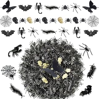 Halloween Fake Spiders Plastic Bats Mini Skull Heads Realistic Centipede Scorpion Fake Miniatures Sets for Halloween Decorations Spooky Home Decor
