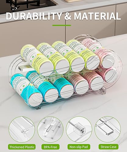 Miniatura 8 de Organizador de latas de soda, paquete de 2, organizadores automáticos de latas para refrigerador, dispensador de latas ancho + delgado de doble