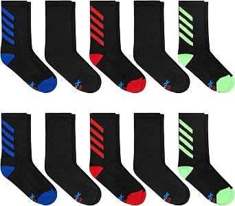 Hanes Boys' Moves Socks, Breathable Mesh Performance Socks, Ankle, Crew, No Show, Moisture-wicking, 10-pack