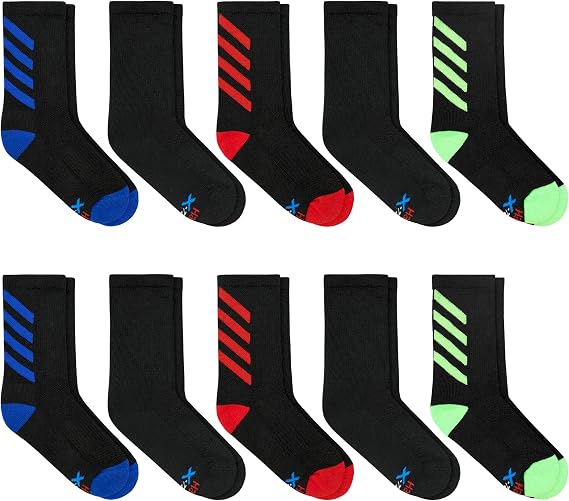 Hanes Boys' Moves Socks, Breathable Mesh Performance Socks, Ankle, Crew, No Show, Moisture-wicking, 10-pack