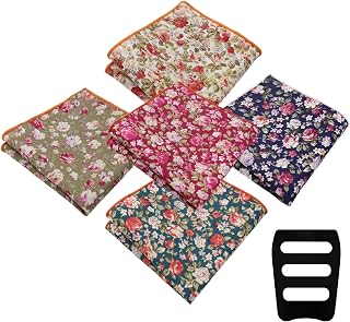 Floral Pocket Square for men, Handkerchief for Men Mens Cotton Pocket Square with Holder for Banquet Wedding Party