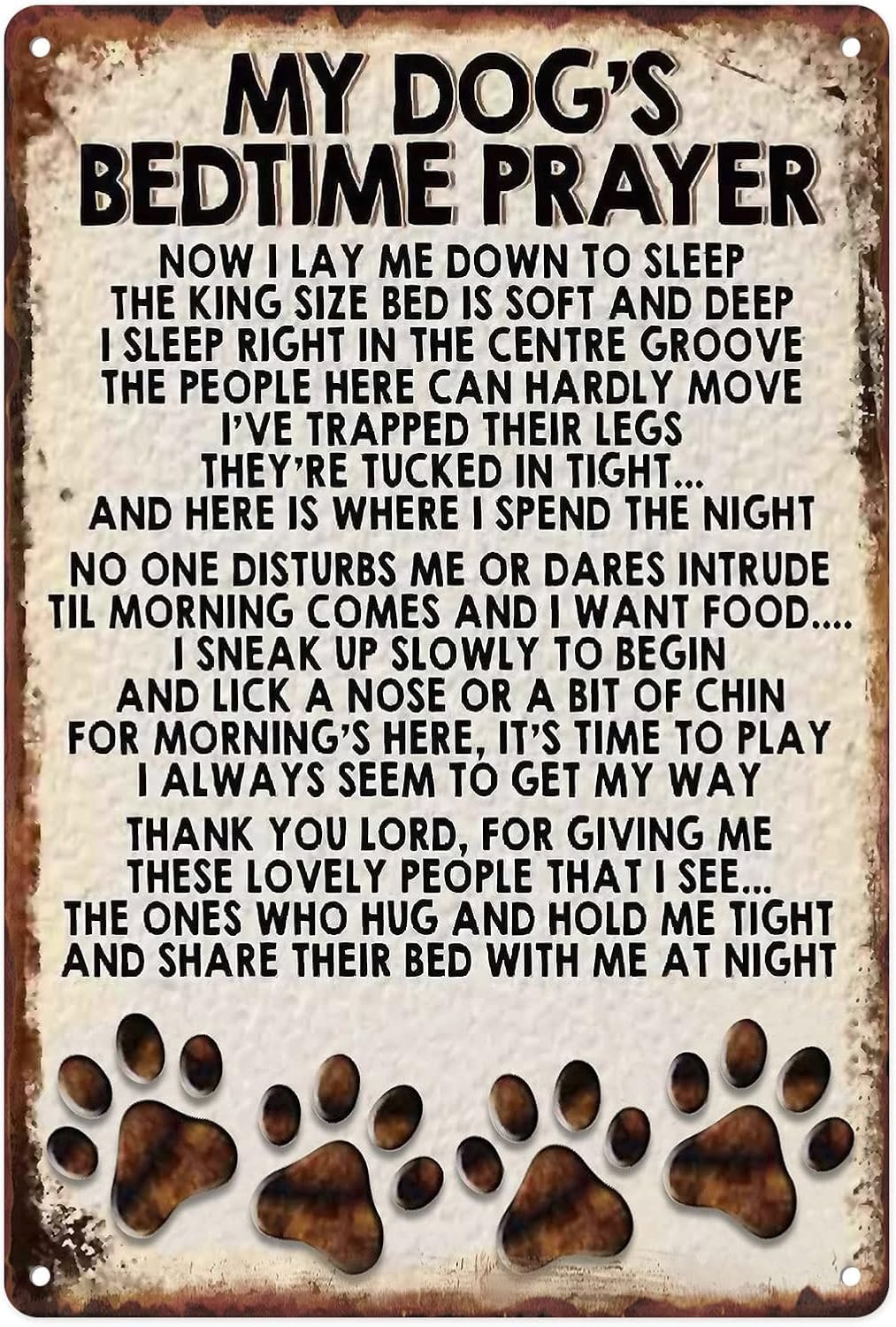 SMAZDFXX Vintage Tin Sign My Dog's Bedtime Prayer Metal Poster Retro Plaque Decor For Dog Lovers Garden Men Cave Garage Classroom Library Living Room Accessories 5.5"x8"