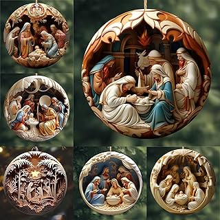Pack of 6 Nativity Ornaments - 3.15" Diameter & Keepsake in Gift Box | Nativity Scene for Christmas Tree, Jesus Birth Decor, Religious Gifts for Christians and