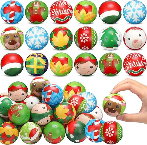 Libima 36 bolas de Navidad para el estrés a granel de 2 pulgadas de espuma de Papá Noel, bola para apretar, copo de nieve, alce, juguetes para