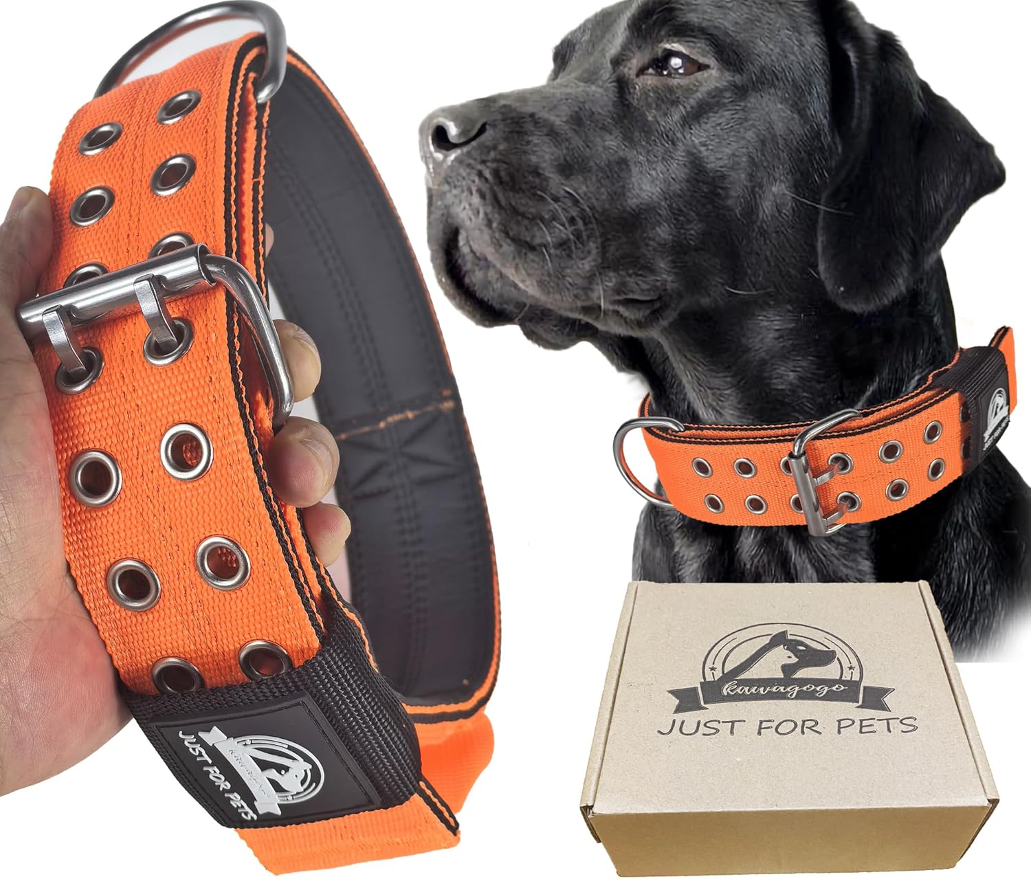 4-Layer Nylon Collar for Large Dogs, Tactical Military Training Heavy Duty Dog Collar for Extra Large Breeds (Orange, Size:L Adjust:17''-22'' Fits:Large Dogs)