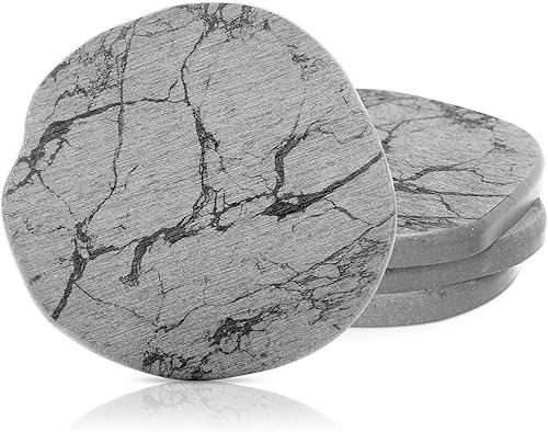 Miniatura 12 de Diatomaceous Earth - Juego de 4 posavasos de secado rápido para escritorios, bonito diseño moderno de piedra con elegante estética blanca (4,