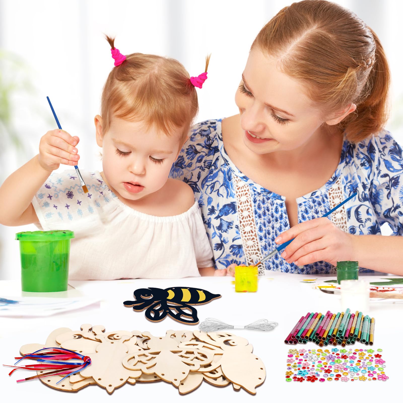 HONMOK Kit 10 Campanelli A Vento Fai-da-te Con Api, In Legno, Regalo Per Maestre E Bambini
