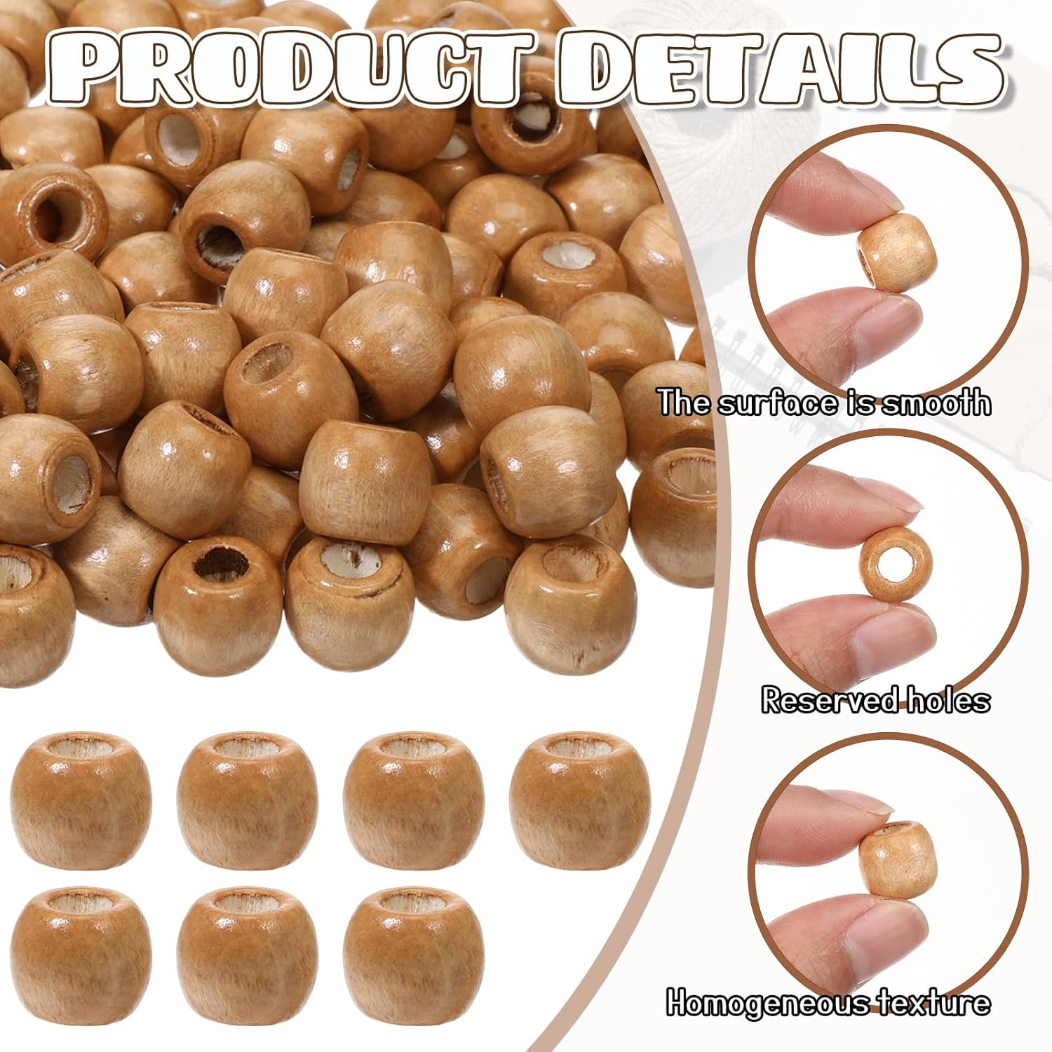 200 Pcs Wooden Bracelet Bead Wooden Beads for Hair Large Hole 10mm Round Vintage Spacer Loose Beads for DIY Caft Bracelet Necklace (Light-Coffee Color, 0.39 Inch Hole) - Image 6