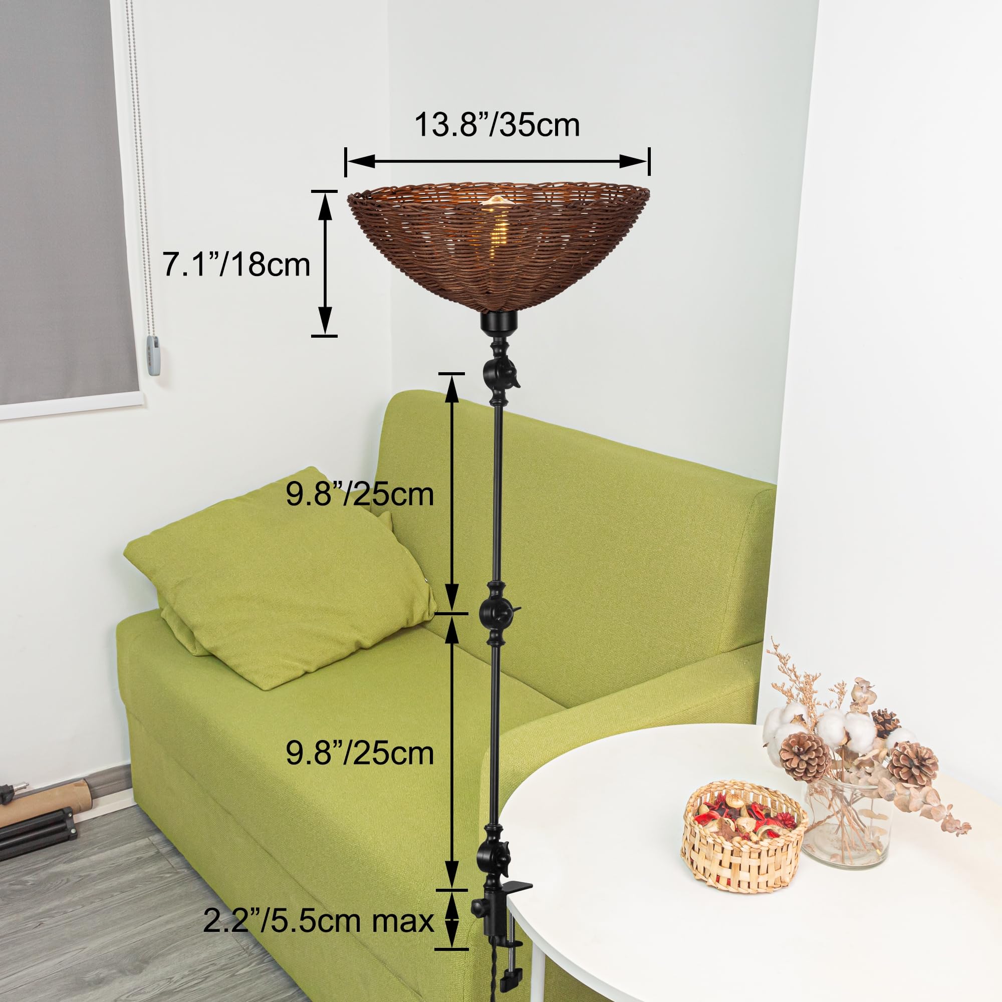 Lampada a morsetto industriale con 2,5 cavi interruttori, clip regolabile su lampada da lettura, lampada da comodino dimmerabile con braccio flessibile per scrivania, comodino, scaffale