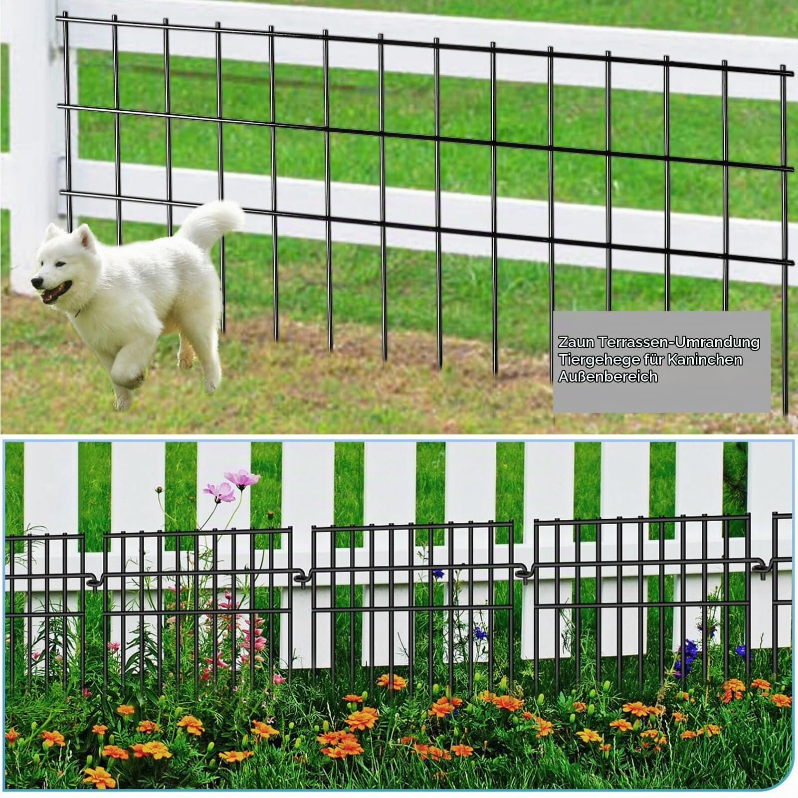 25 Stück Metall Gartenzaun Dekorativer, Steckzaun für Hunde | 825CM(L) X 43CM(H) Garten Metallzaun Zaunelemente, Tier-Absperrzaun, Zaun für Hunde