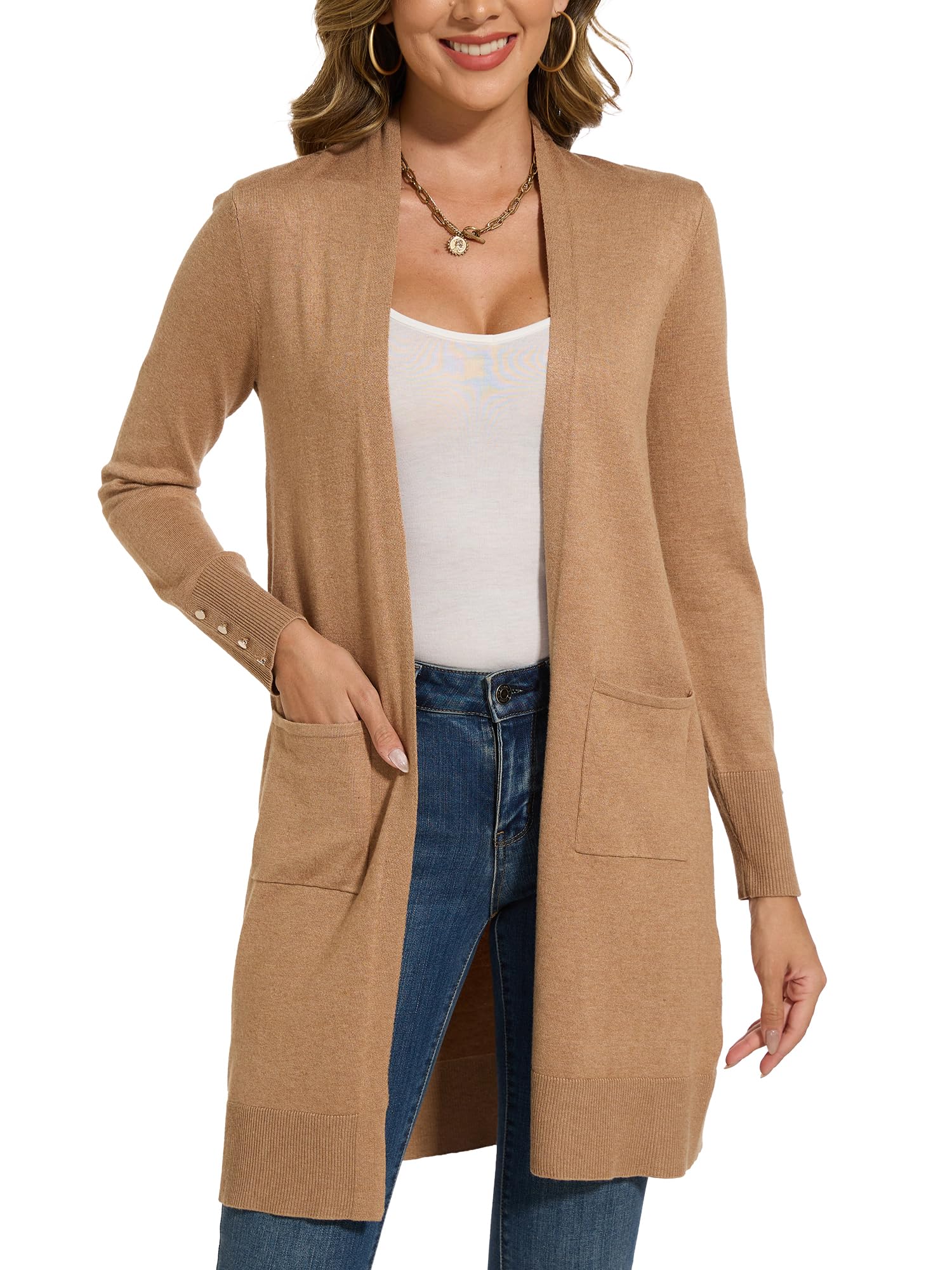 Spicy Sandia Womens Long Dressy Cardigan Sweaters with Pockets Lightweight Duster Coat