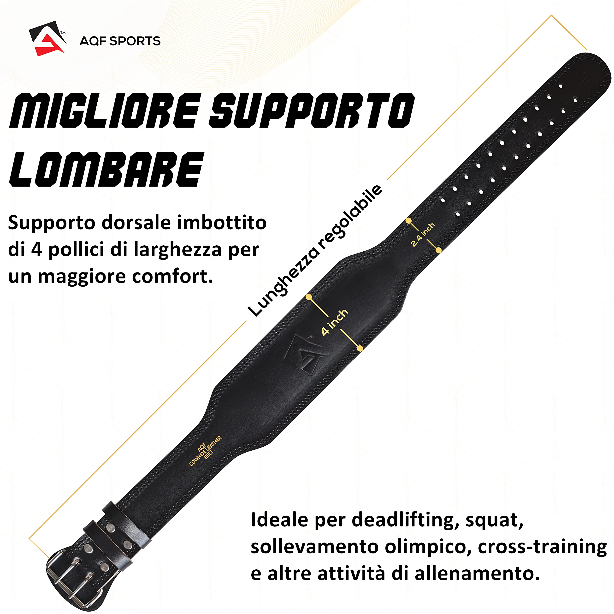 AQF Cintura Palestra, 10,2 cm Largo Pelle bovina Cintura Uomo Donna, Cintura Powerlifting, Cintura Sollevamento Pesi, Cintura Bodybuilding Acciaio Rullo Fibbia Cintura Lombare Squat