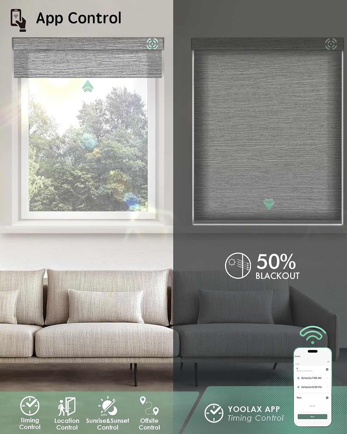 Yoolax Motorized Blinds with Remote, Light Filtering Smart Blinds Work with Alexa, Google, Automatic Roller Shades for Windows, Custom Electric Shades for Living Room Office (Foggy Gray)