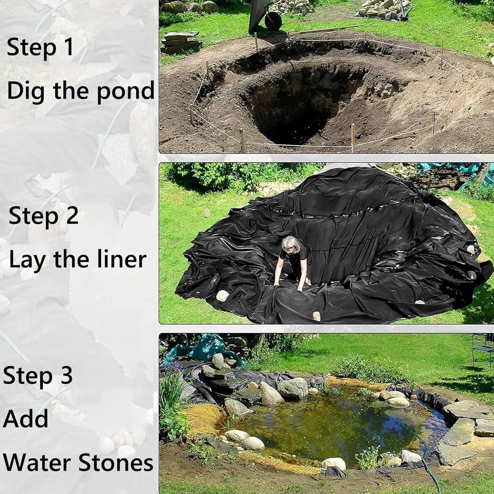 Fodera impermeabile per laghetto da esterno, per piscine, fontane, cascate e giardini acquatici, kit durevole per stagni per spazi acquatici migliorati