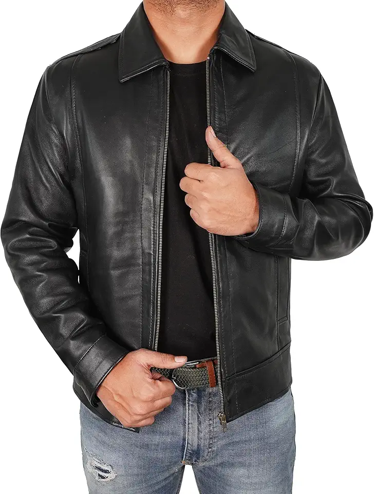 Vintage Leather Jacket Men - Real Lambskin Turndown Collar Mens Leather Jacket