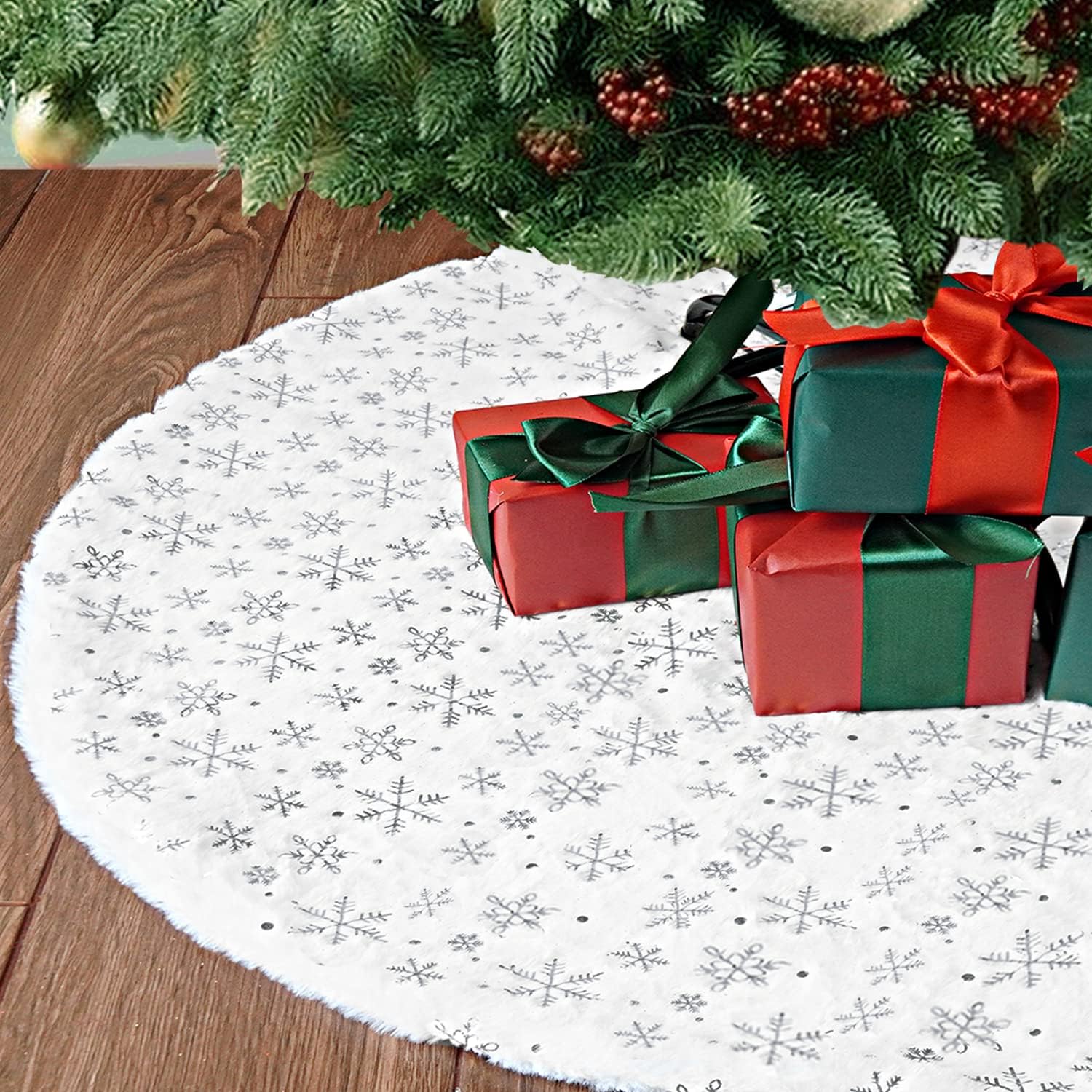 Ywlake Christmas Tree Skirt 36 Inch White Plush Xmas Tree Skirt Base