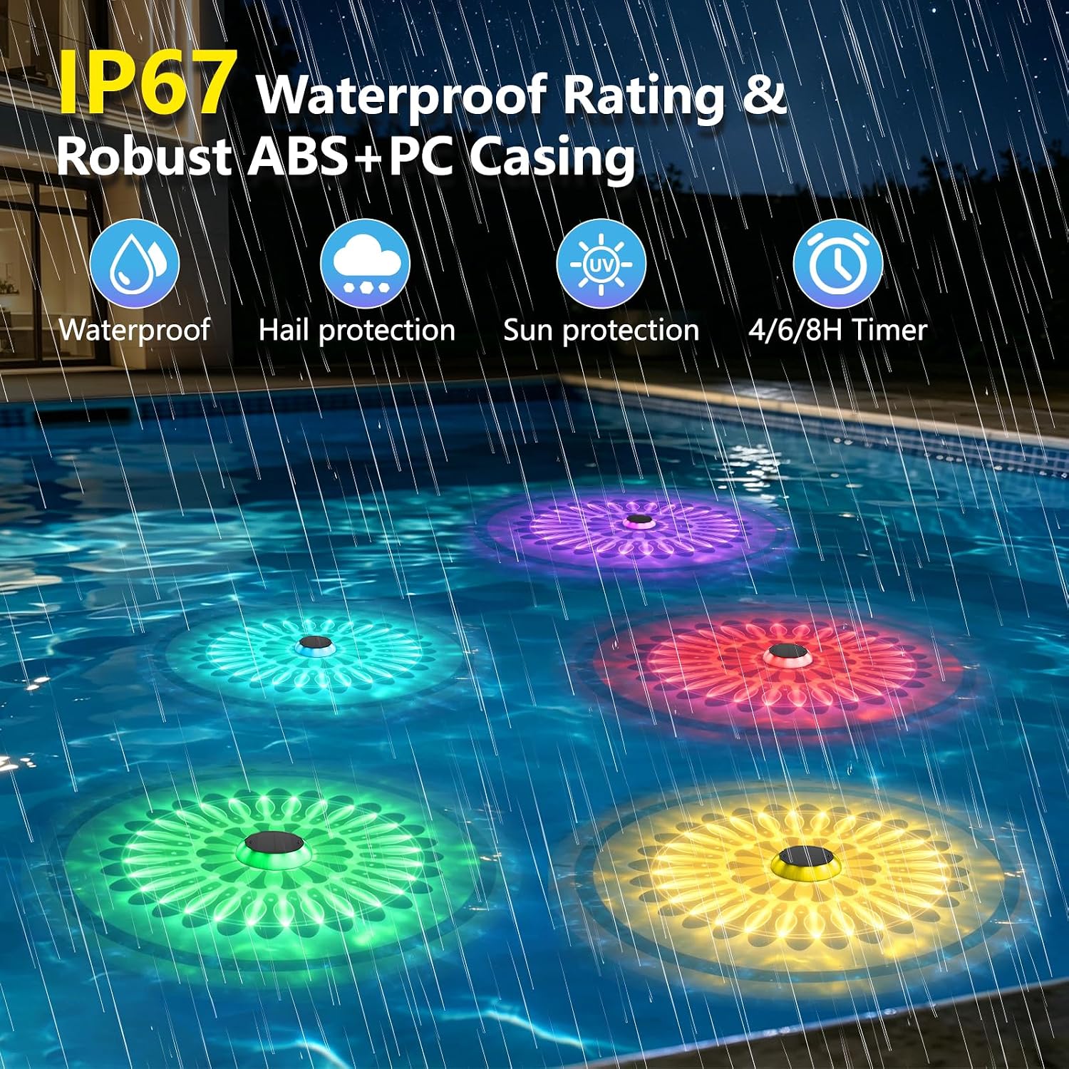 Solar Floating Pool Lights, 2026 Upgrade Solar Pool Lights for Above Ground & Inground Pools, 57 Lighting Modes, IP67 Waterproof, 3 Timers, 3000mAh, for Pool Parties, Backyard, Pond & Bathtub