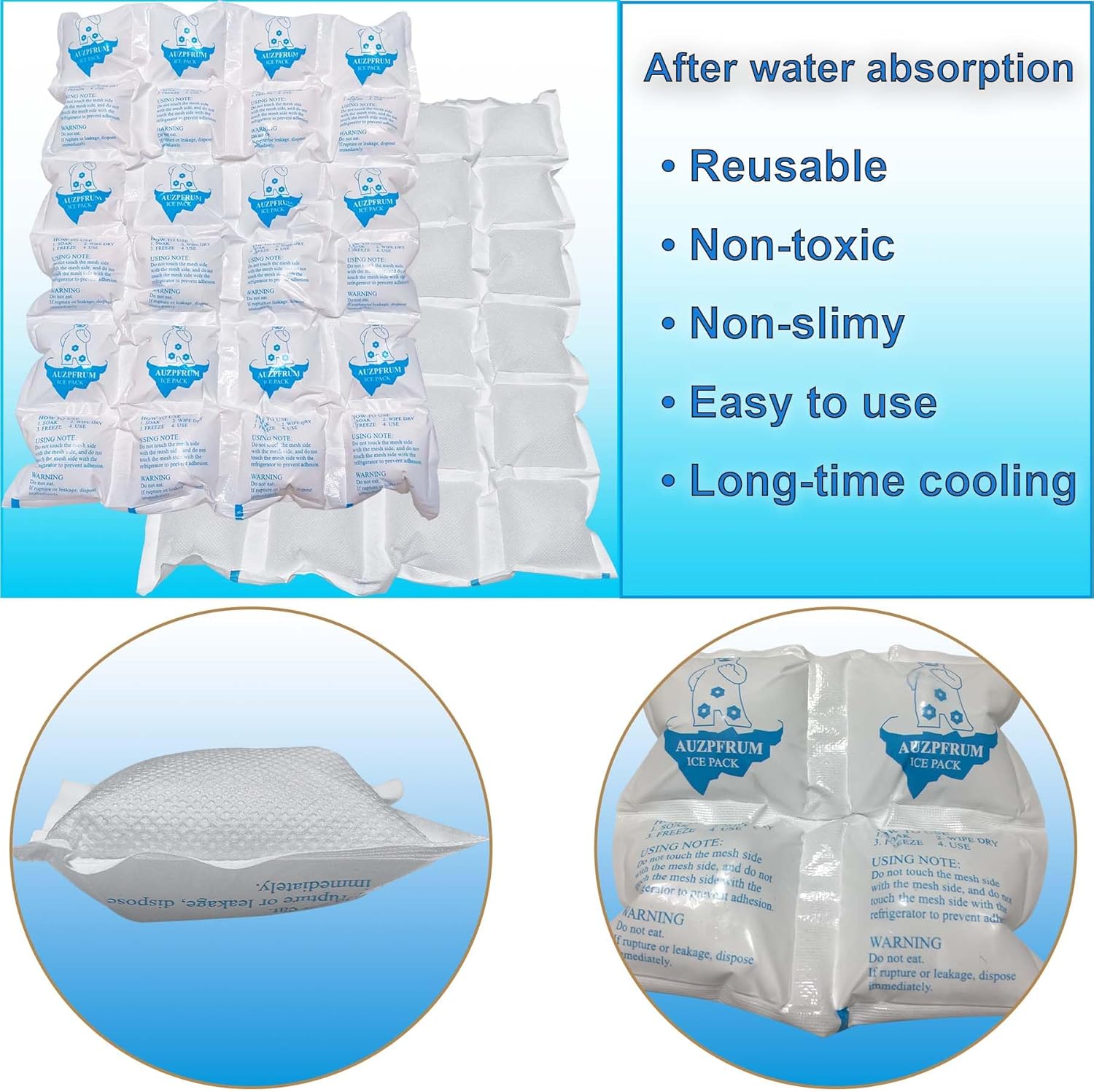 Dry Ice Pack for Shipping Frozen Food, Reusable Ice Packs for Coolers Long Lasting, Flexible Cold Packs Sheets for Lunch Box (10 Large Sheets)